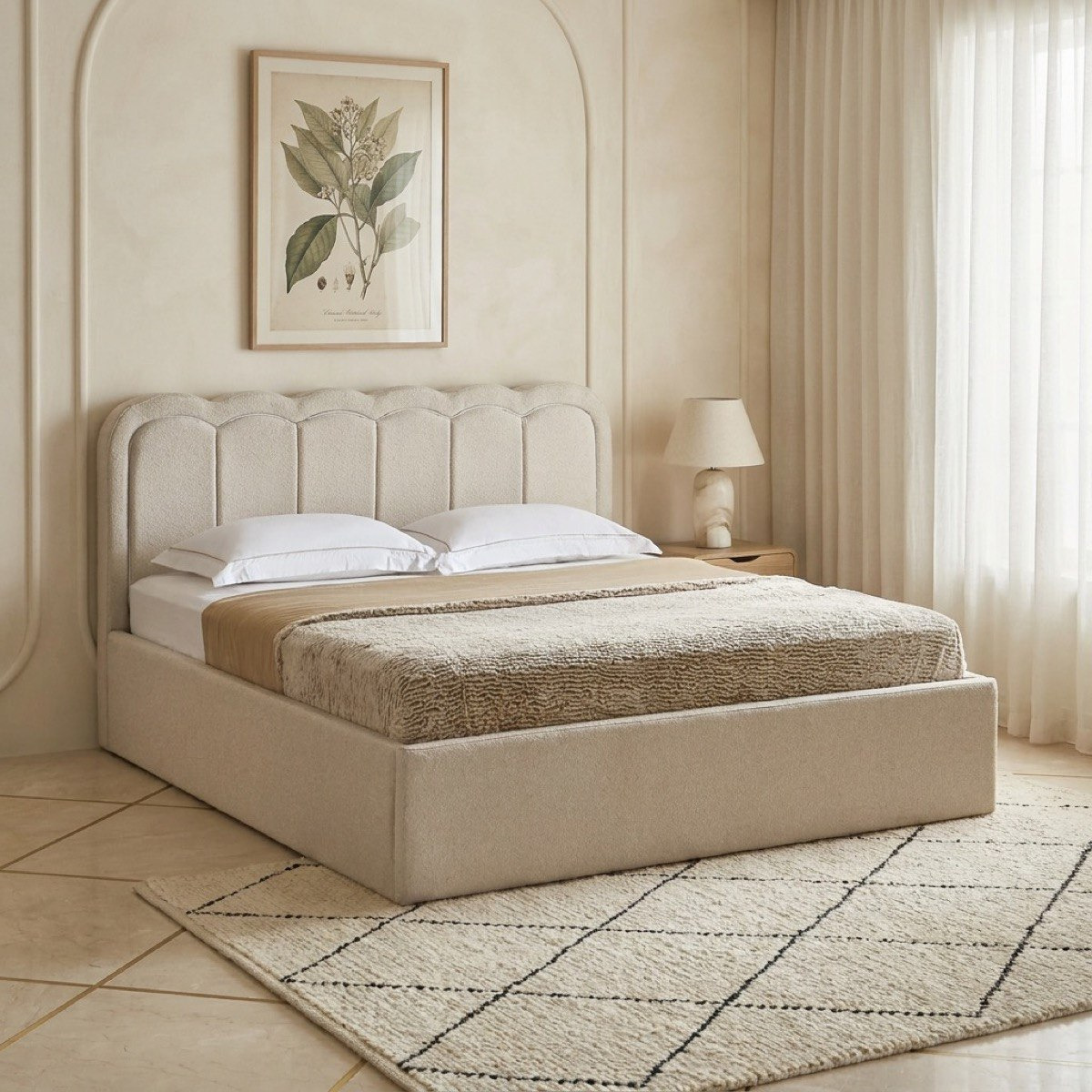 Movo Nordica Luxen Smart Upholstered Hydraulic Queen Storage Bed - 160x200 cm-hbxbedroom-bedsandbedsets-beds-queen-image-1