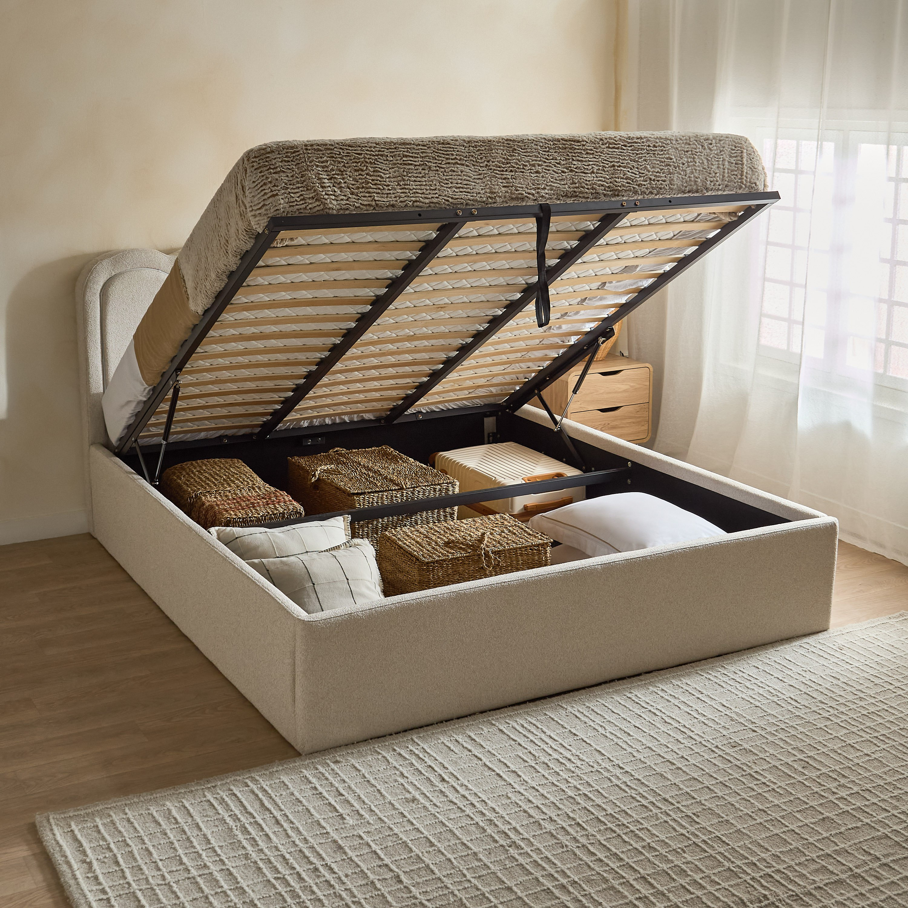 Movo Nordica Luxen Smart Upholstered Hydraulic Queen Storage Bed - 160x200 cm-hbxbedroom-bedsandbedsets-beds-queen-image-6