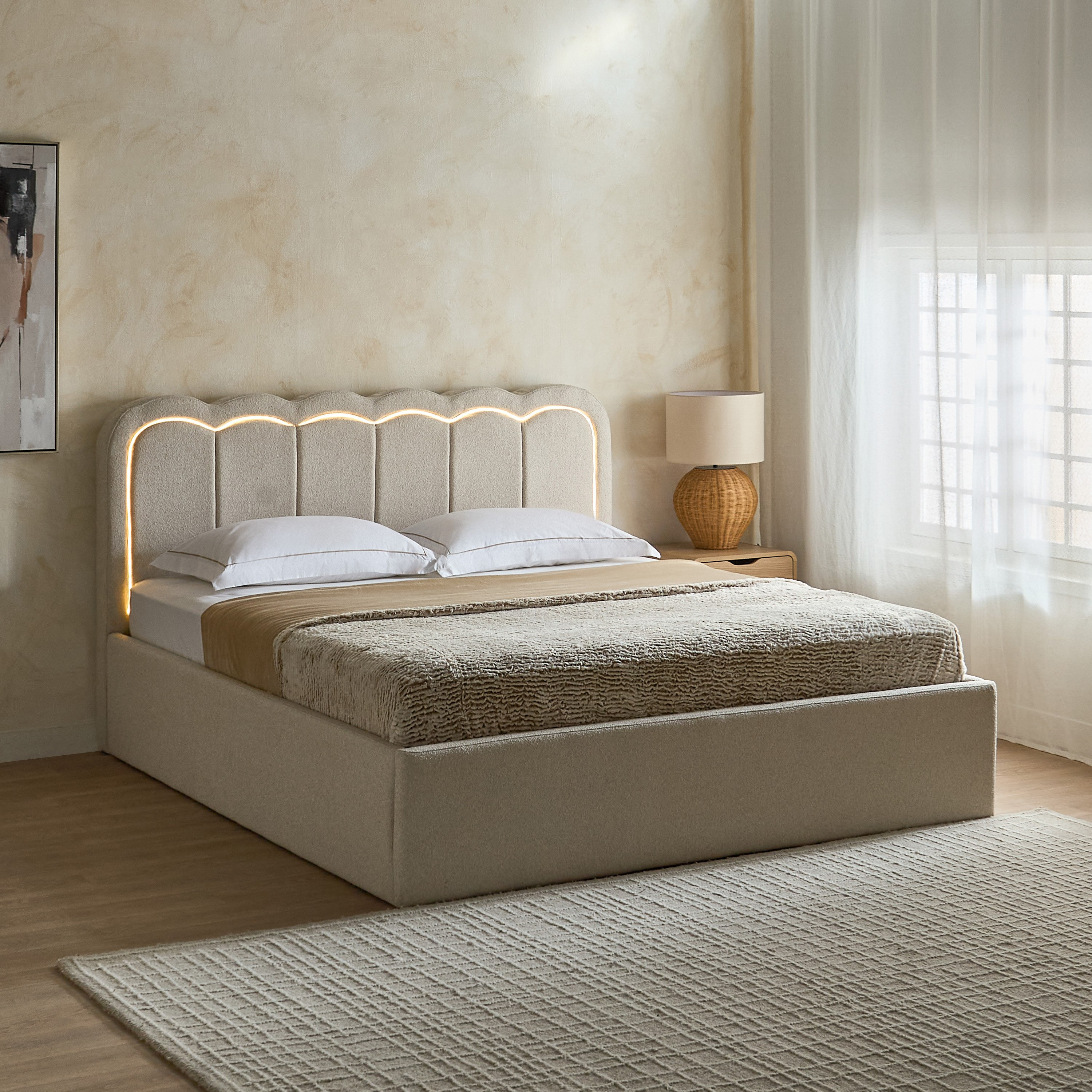 Movo Island Luxen Smart Upholstered King Bed - 180x200 cm-hbxfurniture-bedsandbedsets-beds-king-image-2
