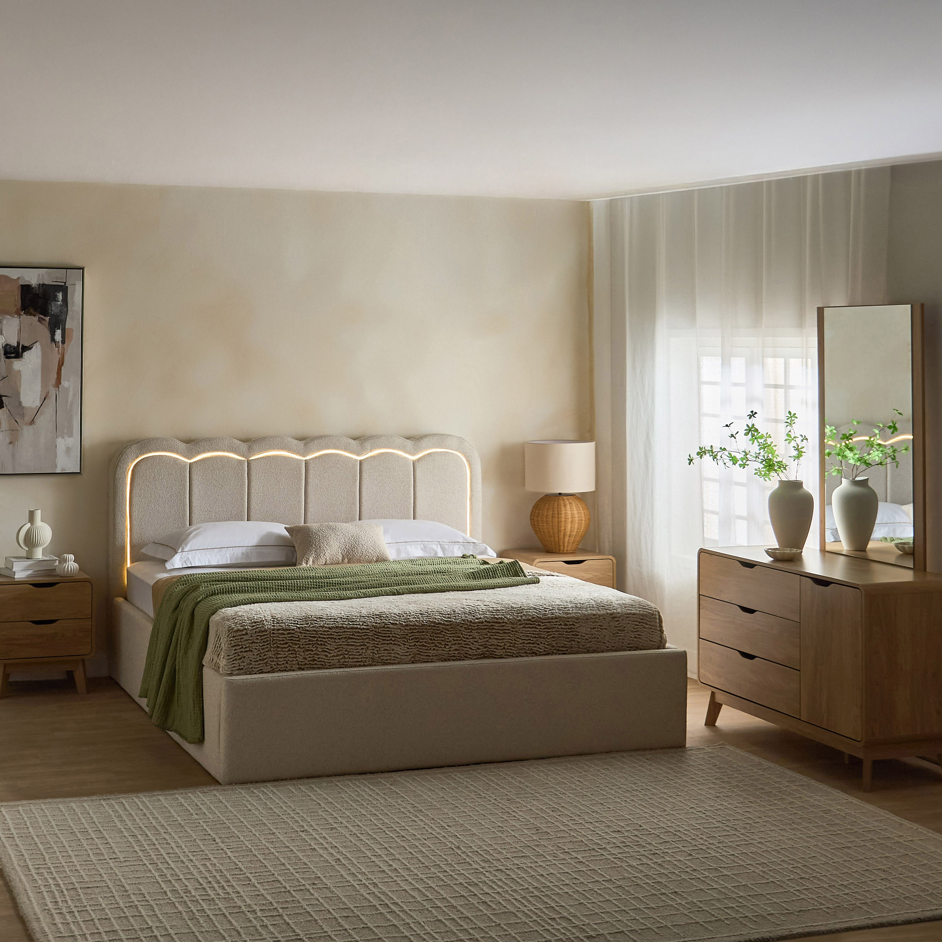 Movo Island Luxen Smart Upholstered King Bed - 180x200 cm-hbxfurniture-bedsandbedsets-beds-king-image-8
