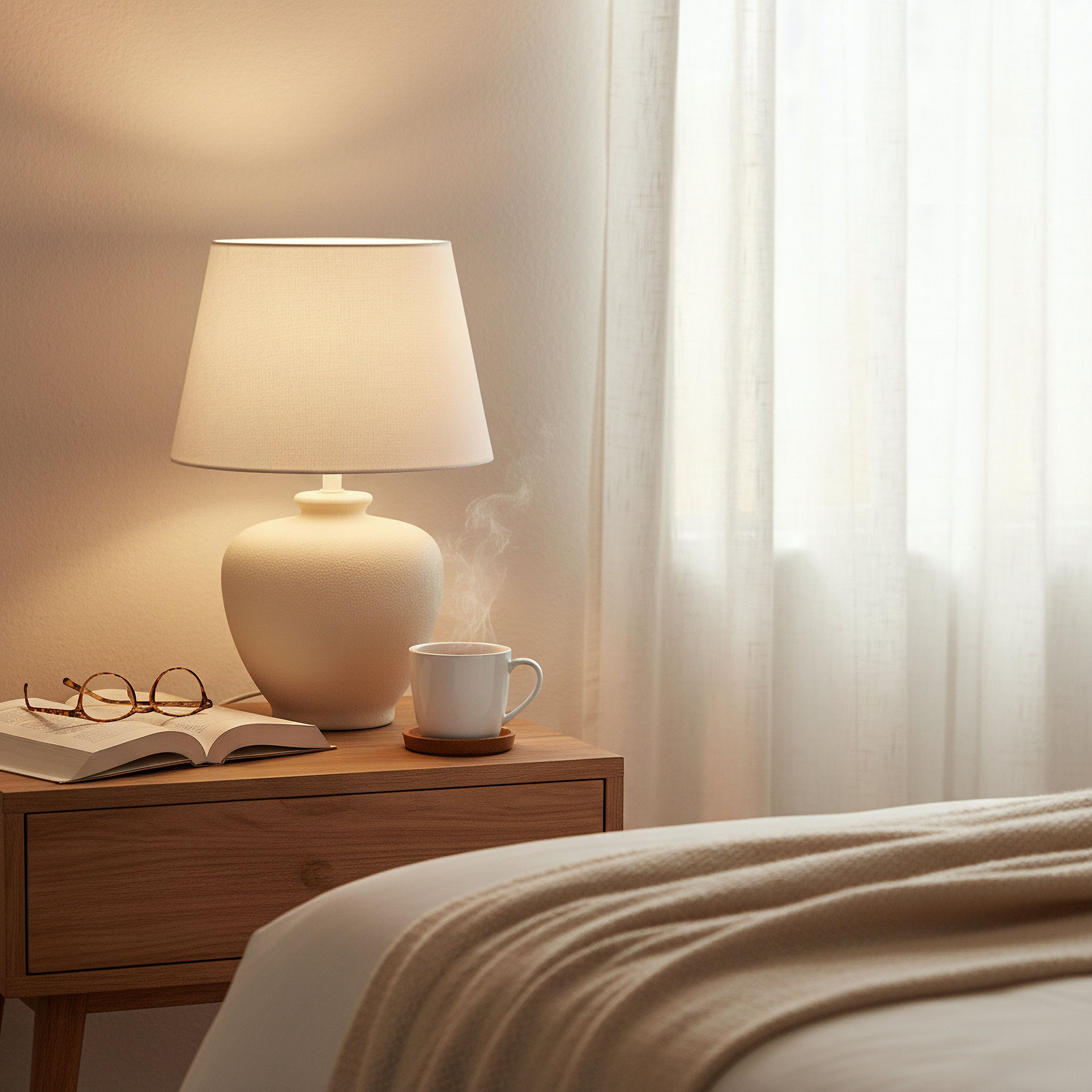 مصباح طاولة سيراميك بغطاء كتان من ماربيلا  – 30×30×43.5 سم-hbxlivingroom-lighting-tablelamps-image-4