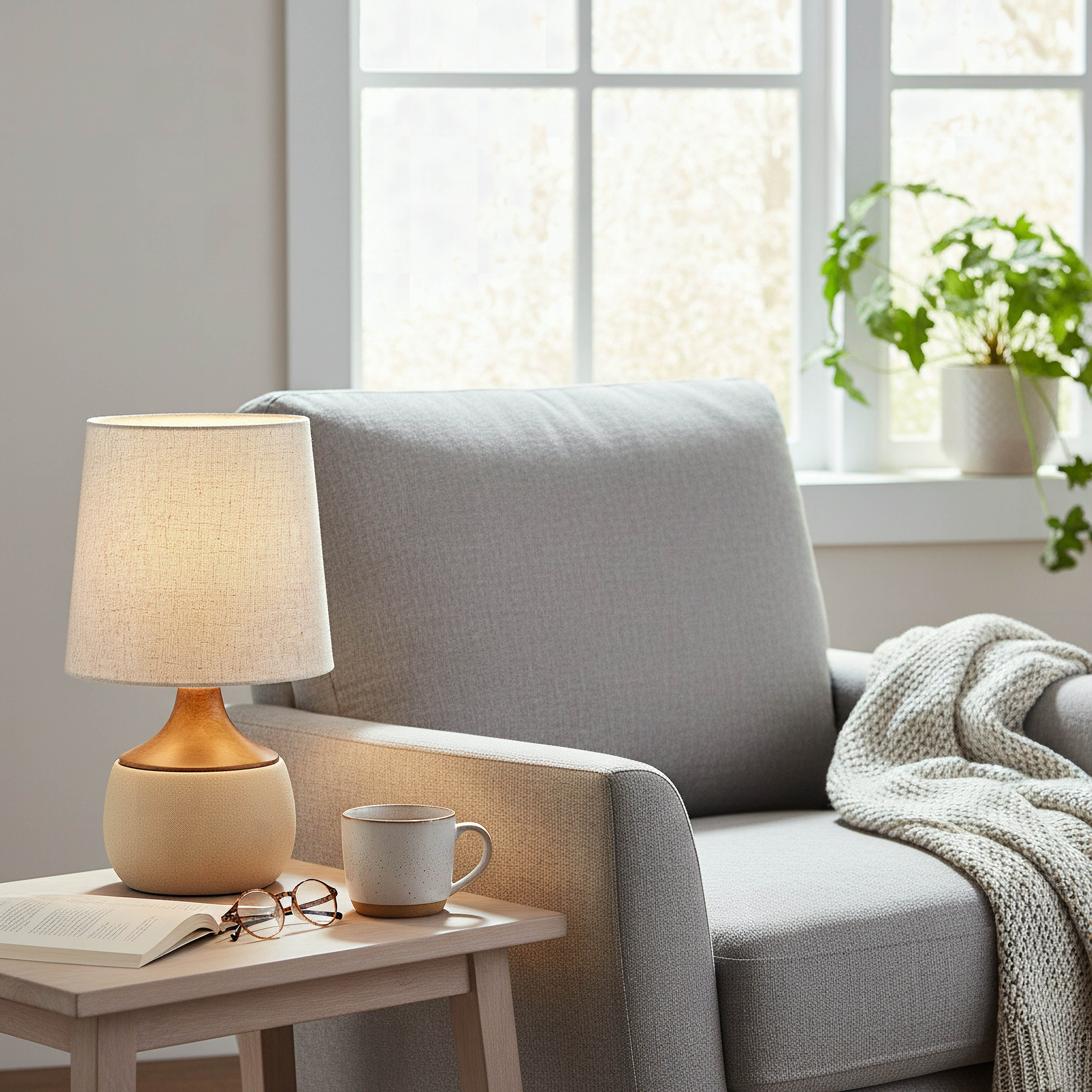 مصباح طاولة سيراميك مع غطاء كتان من ماربيلا - 24x24x40.5 سم-hbxlivingroom-lighting-tablelamps-image-4