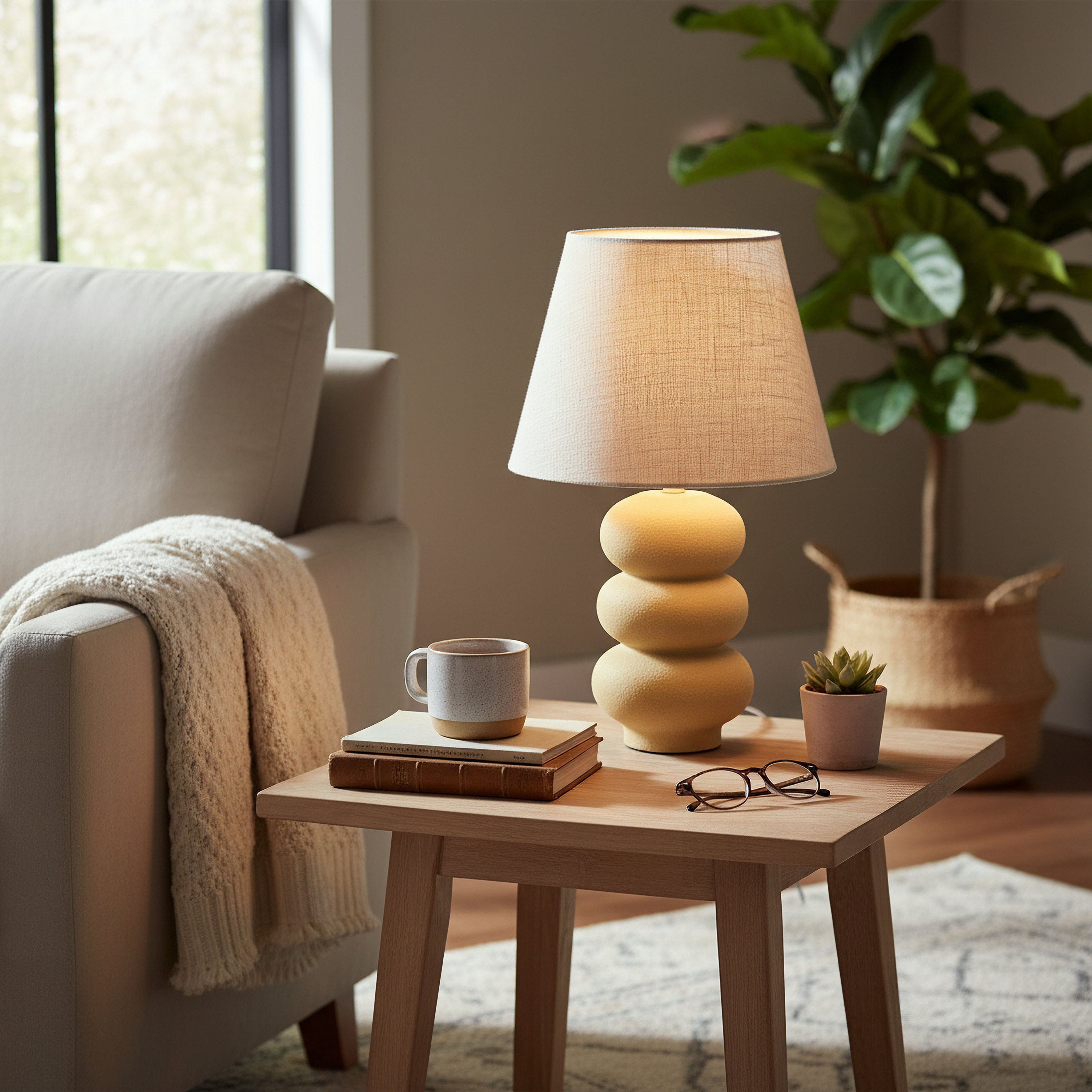 مصباح طاولة سيراميك مع غطاء كتان من ماربيلا - 27.5x27.5x43 سم-hbxlivingroom-lighting-tablelamps-image-4