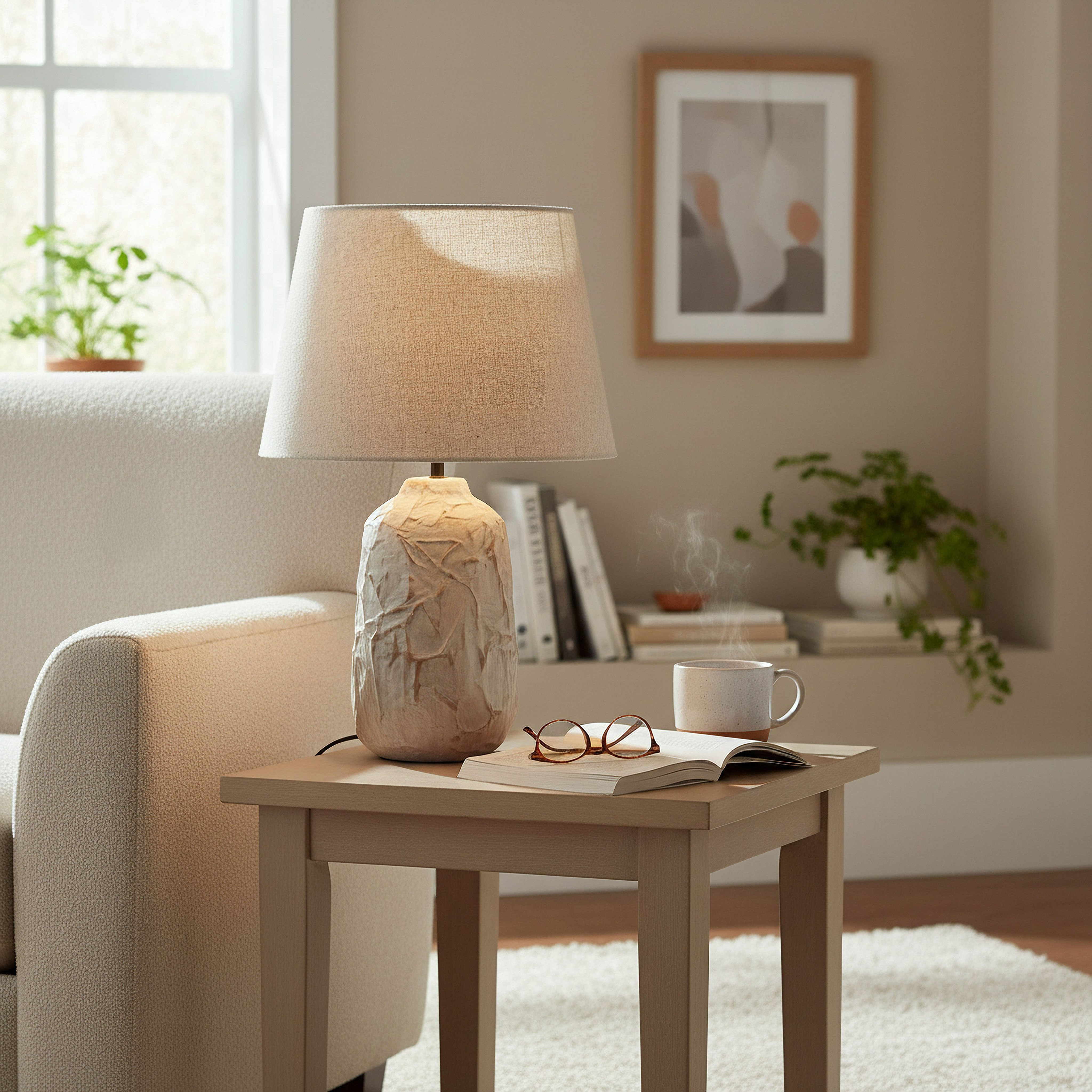 مصباح طاولة سيراميك مطلي بغطاء كتان من ماربيلا - 35x35x54 سم-hbxlivingroom-lighting-tablelamps-image-4