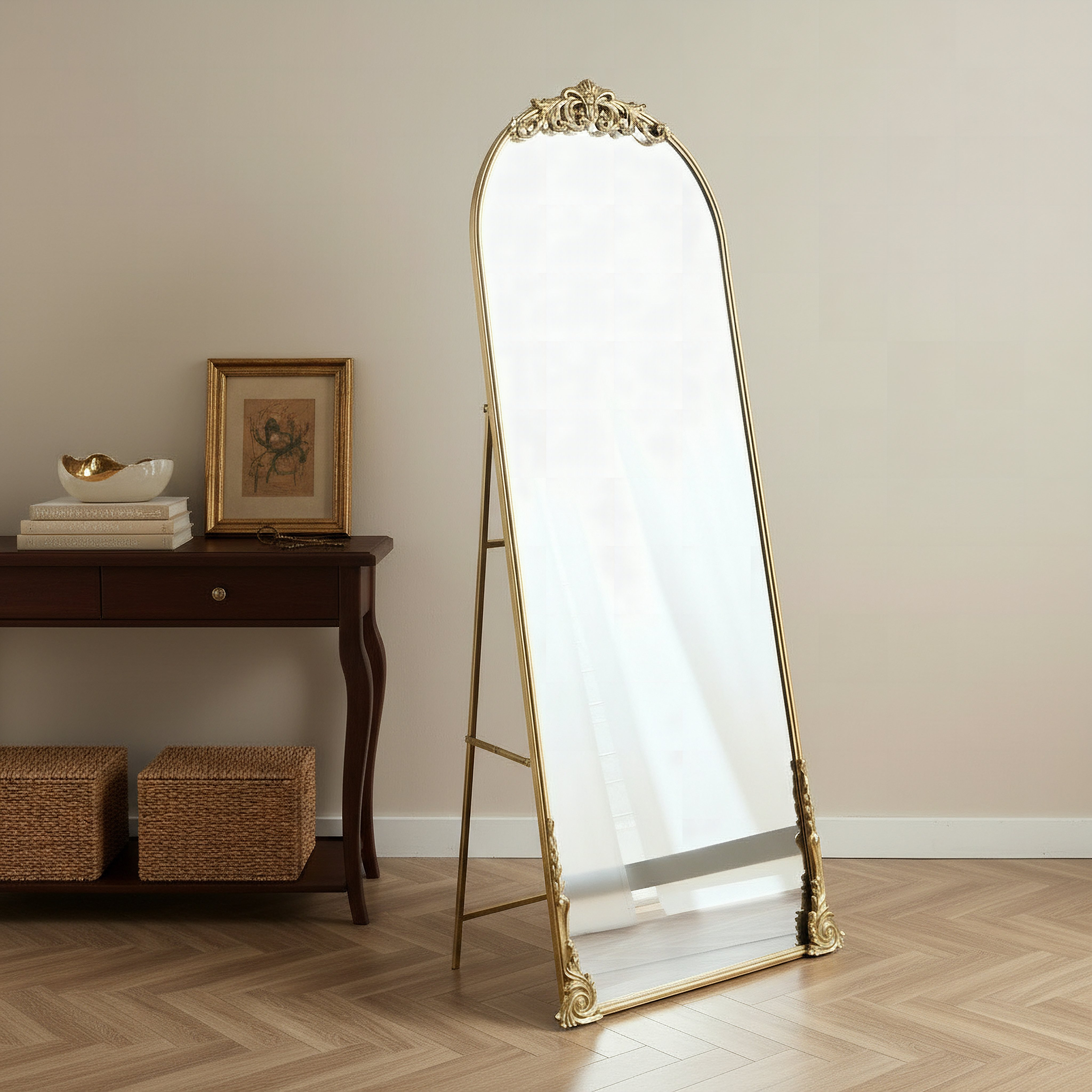 Aayra luxe Ornate Metal Stand Mirror - 68x42x170 cm-hbxhomeware-hbxdecorandfurnishings-image-4