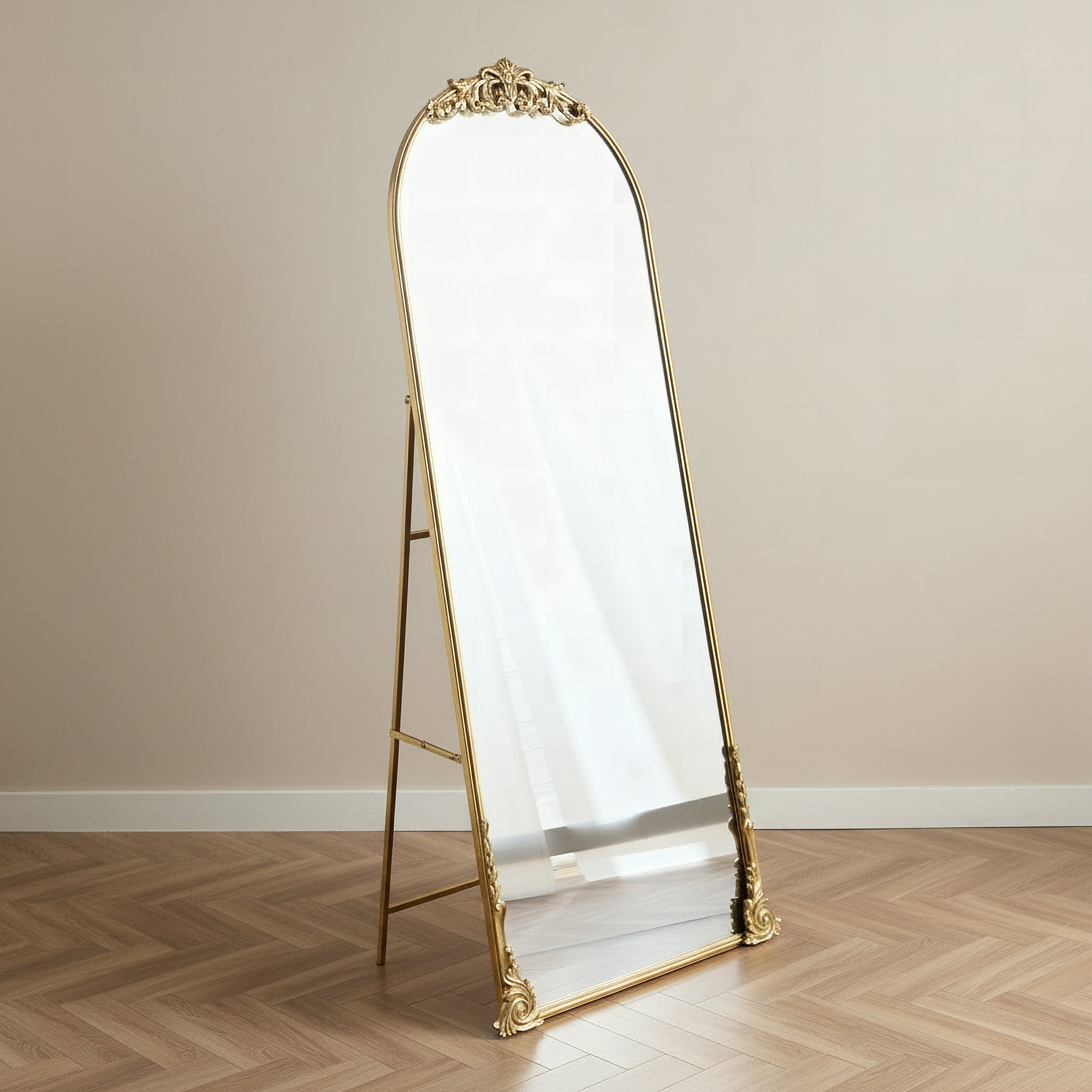 Aayra luxe Ornate Metal Stand Mirror - 68x42x170 cm-hbxhomeware-hbxdecorandfurnishings-image-1