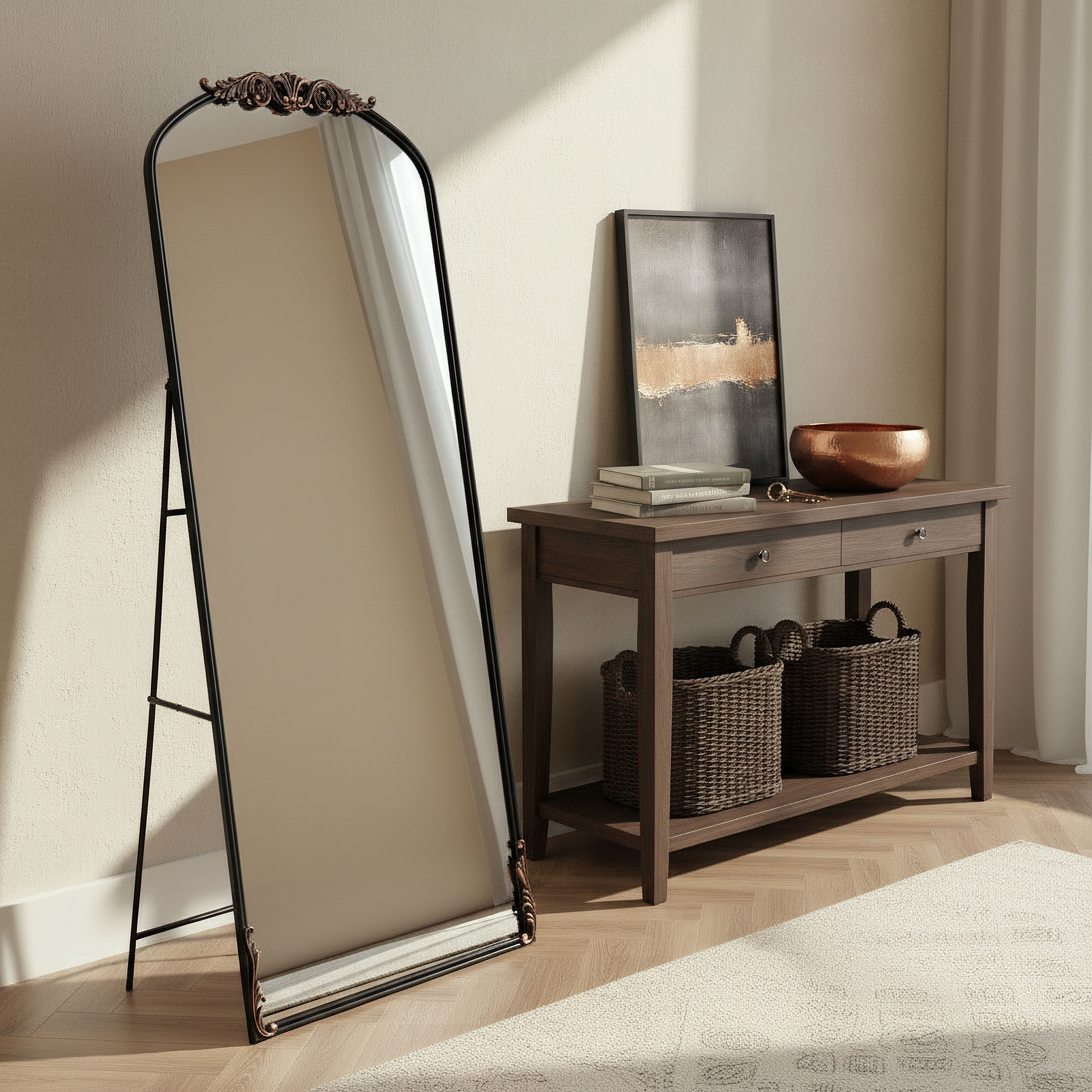 Aayra Luxe Ornate Metal Stand Mirror - 72.5x45x181 cm-hbxhomeware-hbxdecorandfurnishings-image-4