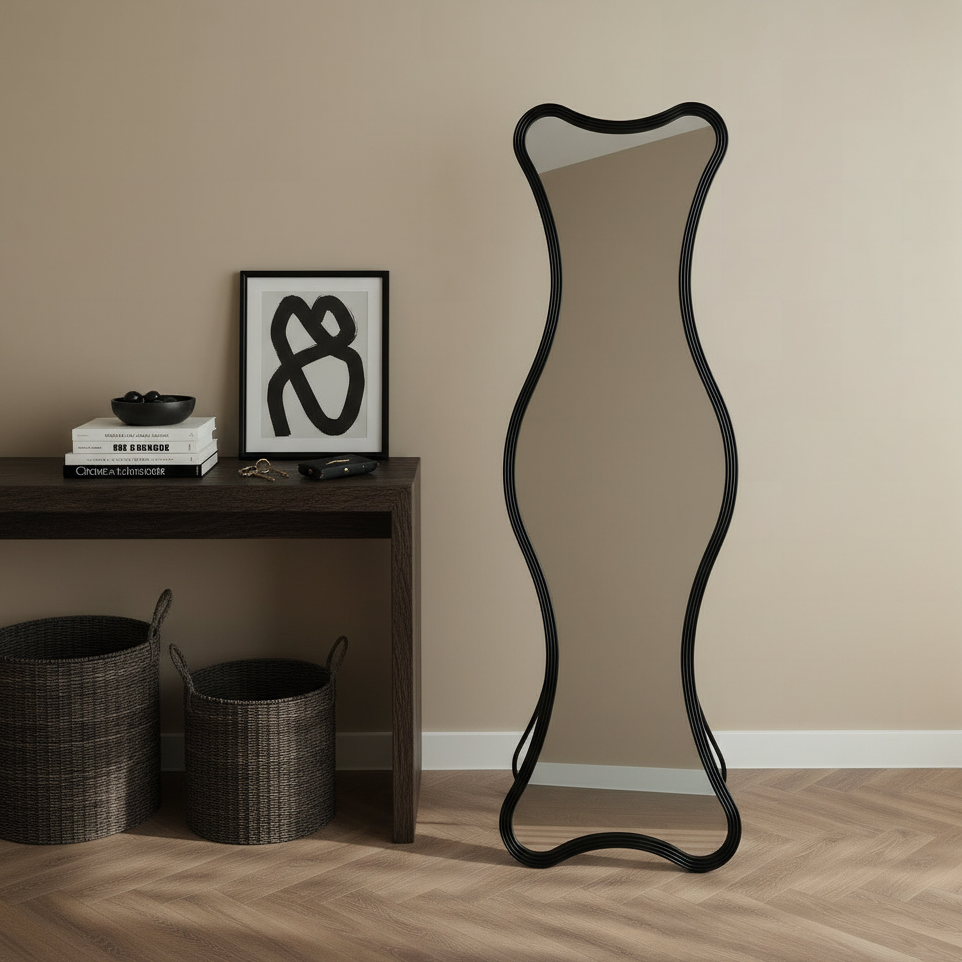 Aayra Luxe Metal Wavy Stand Mirror - 58.5x41x180 cm-PROMO_HB_BAH_THRESHOLD_Homeware_100426-image-4