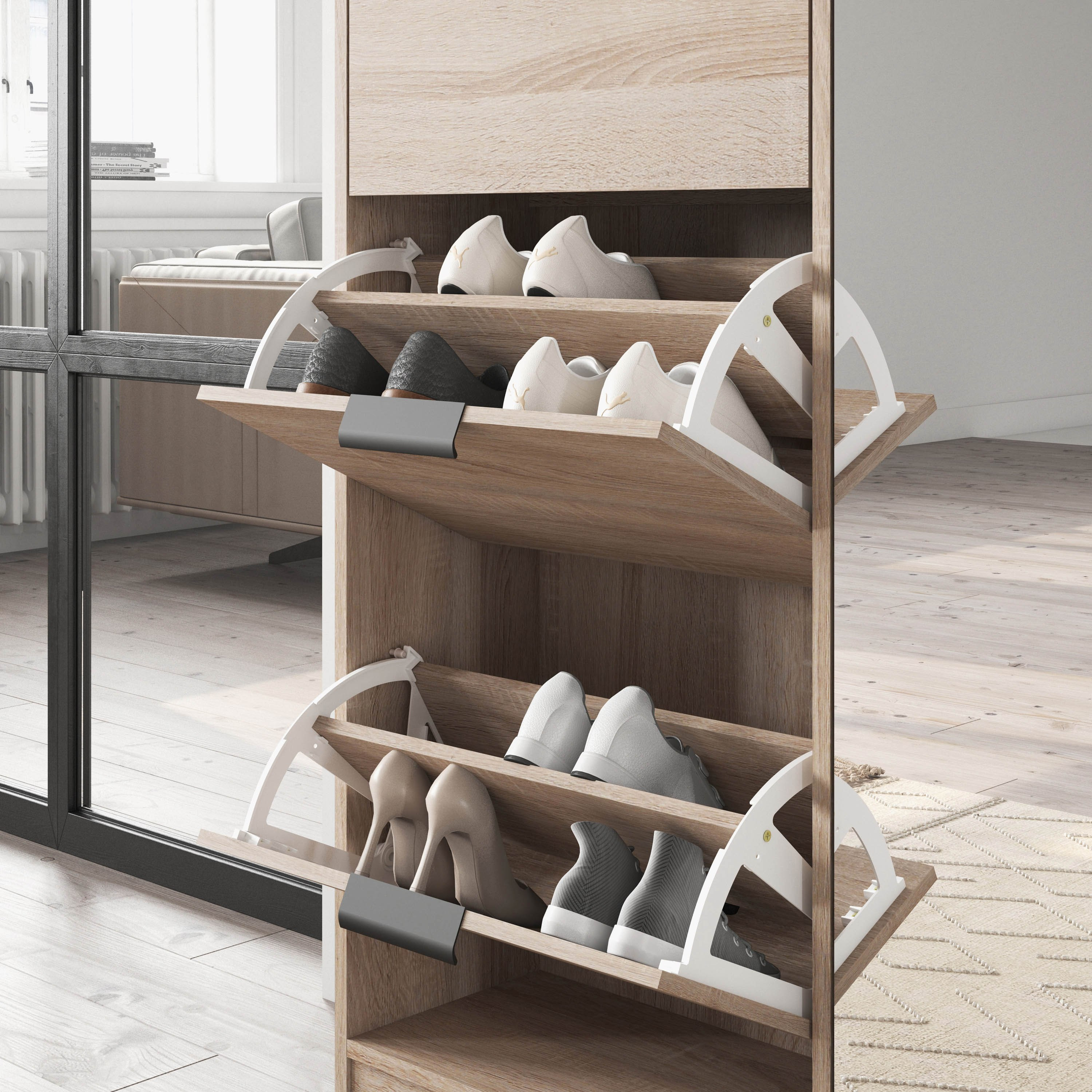 خزانة أحذية بـ 3 طوابق وباب واحد ومرآة لـ 18 زوج من مالمو-hbxbedroom-shoecabinetsandracks-image-3