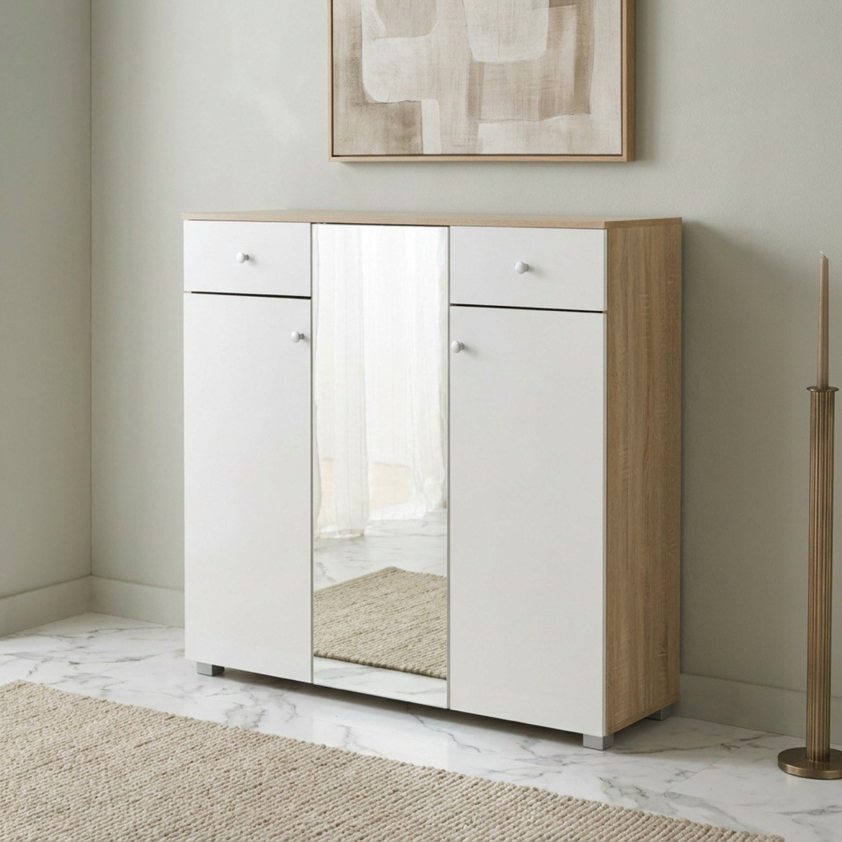 Alford Patara 32-Pair 3-Door Shoe Cabinet with 2-Drawer and Mirror-hbxbedroom-shoecabinetsandracks-image-1