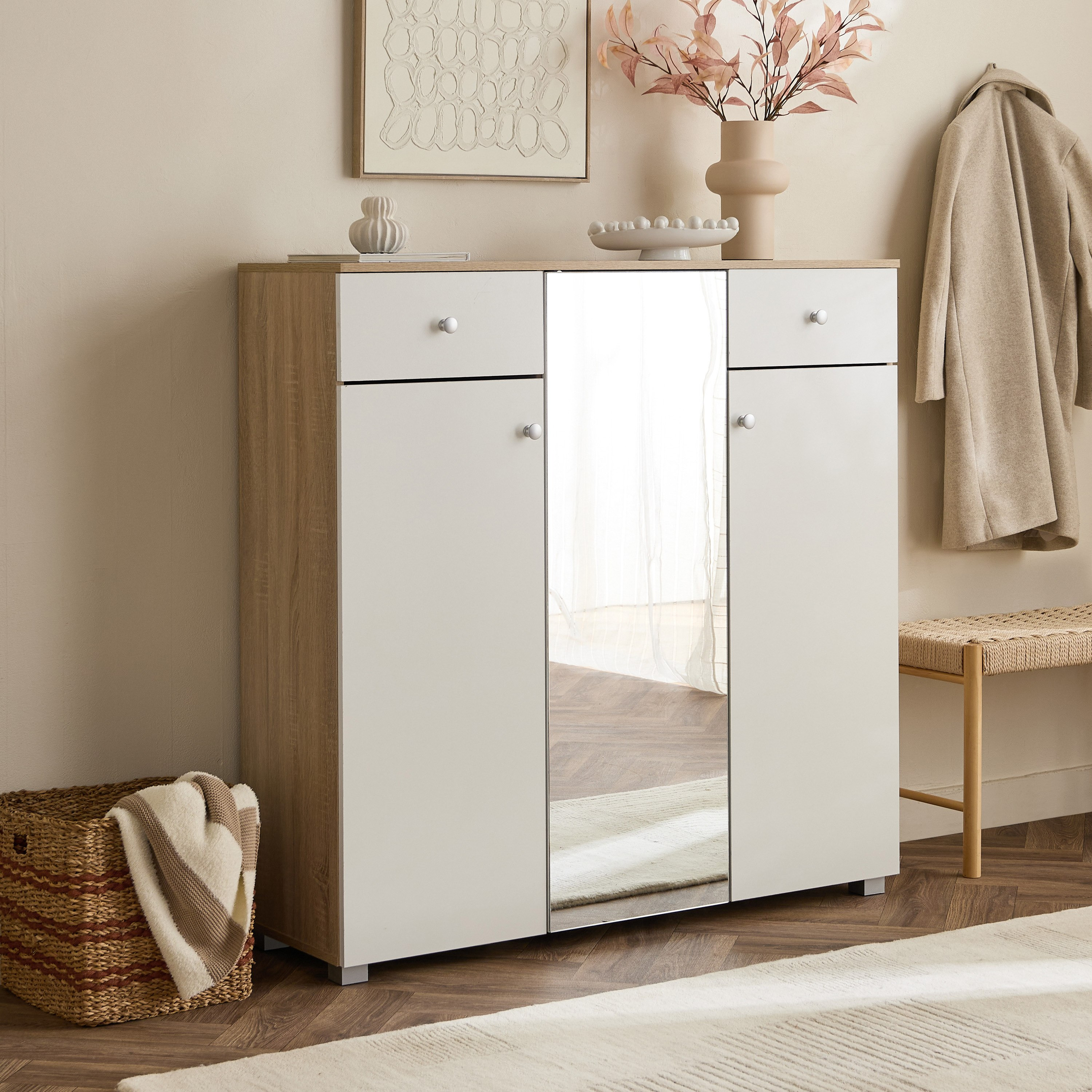 Alford Patara 32-Pair 3-Door Shoe Cabinet with 2-Drawer and Mirror-hbxbedroom-shoecabinetsandracks-image-11