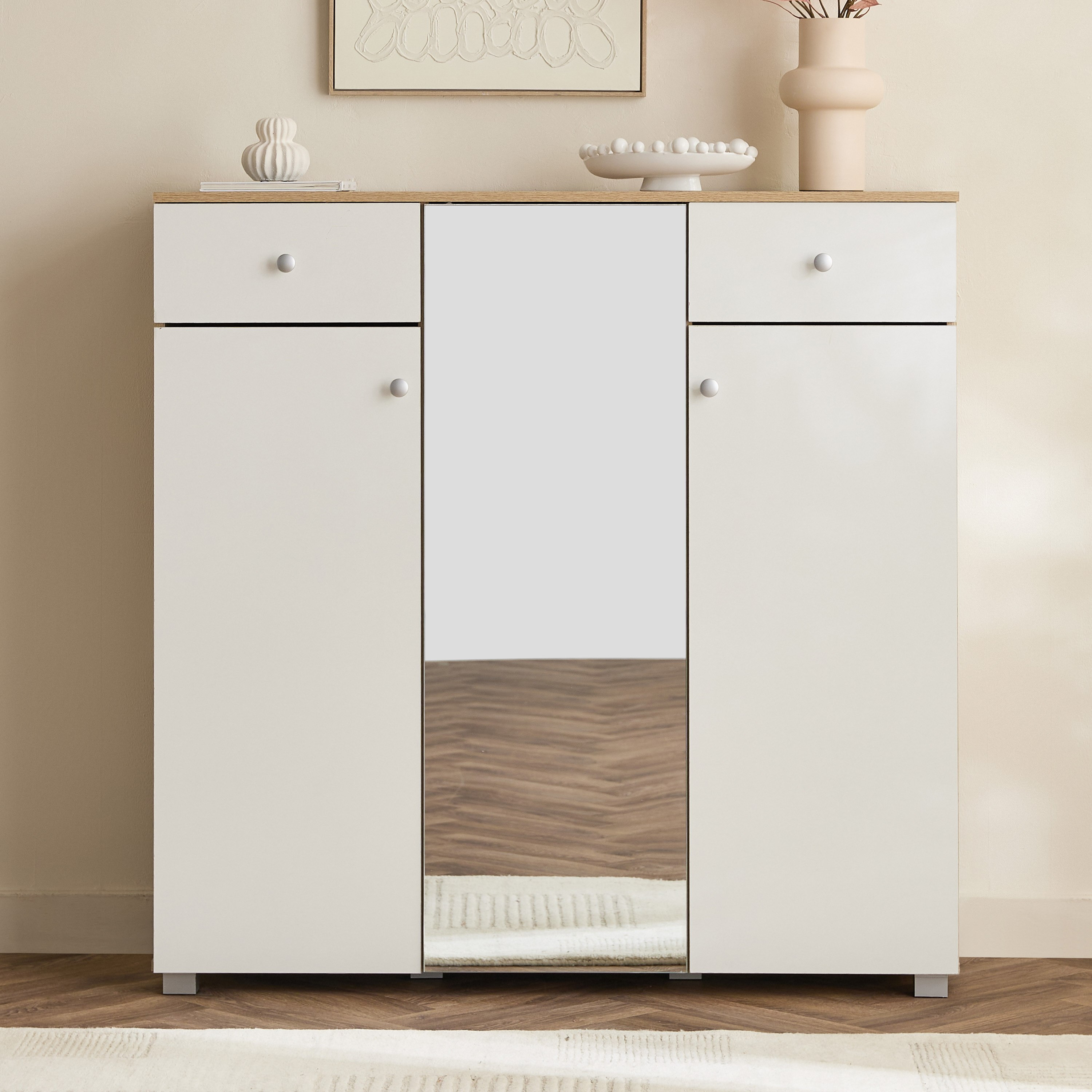 Alford Patara 32-Pair 3-Door Shoe Cabinet with 2-Drawer and Mirror-hbxbedroom-shoecabinetsandracks-image-2