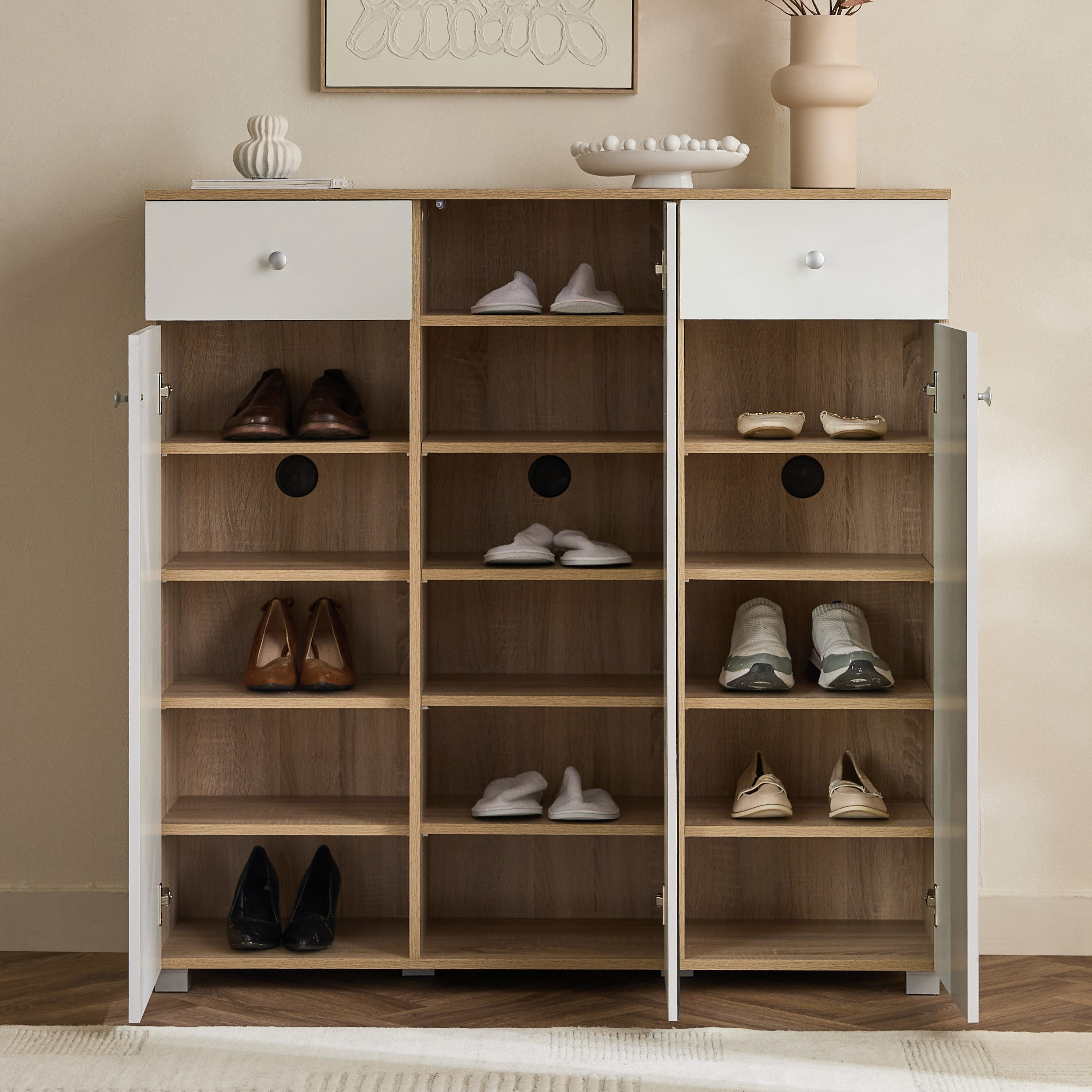 Alford Patara 32-Pair 3-Door Shoe Cabinet with 2-Drawer and Mirror-hbxbedroom-shoecabinetsandracks-image-3