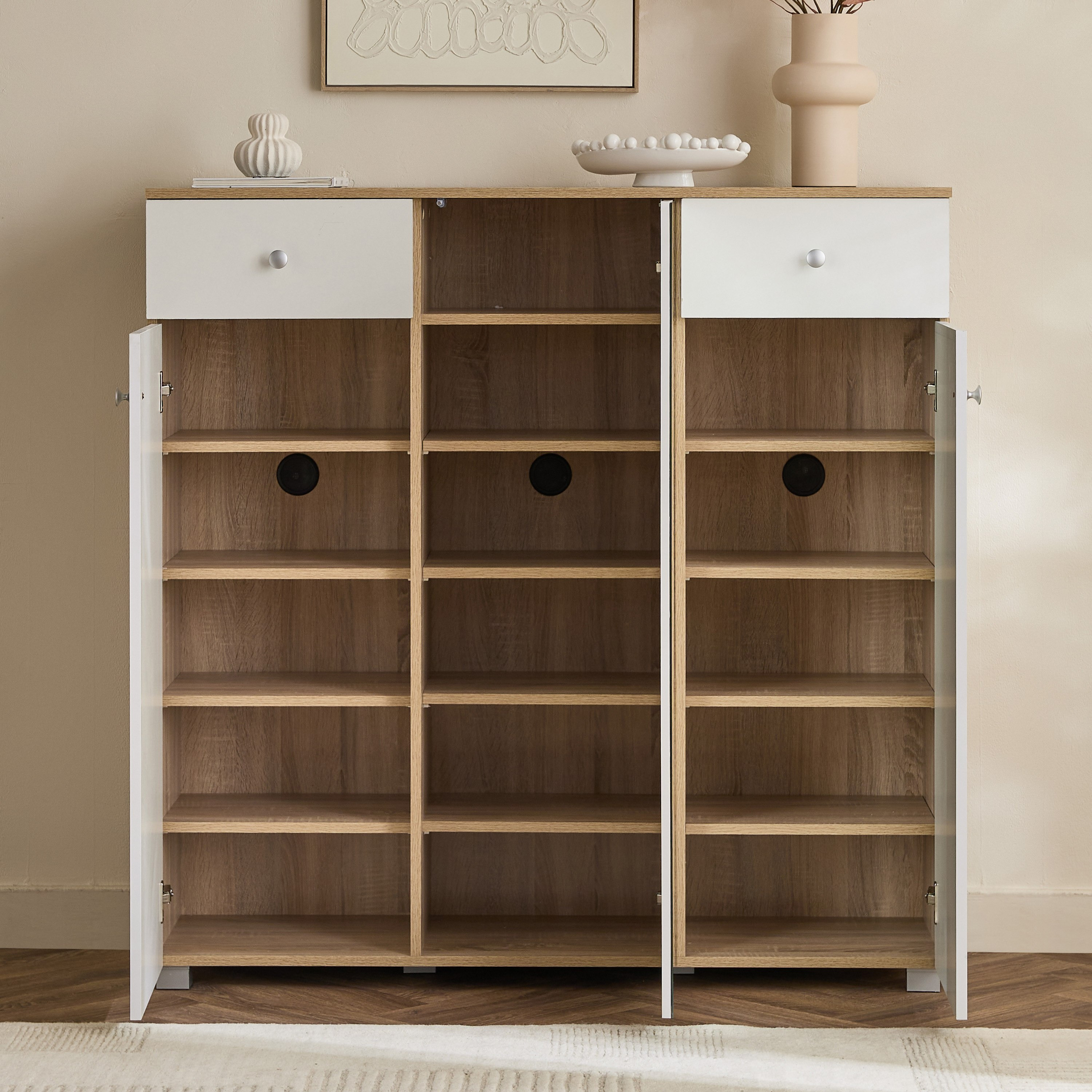 Alford Patara 32-Pair 3-Door Shoe Cabinet with 2-Drawer and Mirror-hbxbedroom-shoecabinetsandracks-image-4