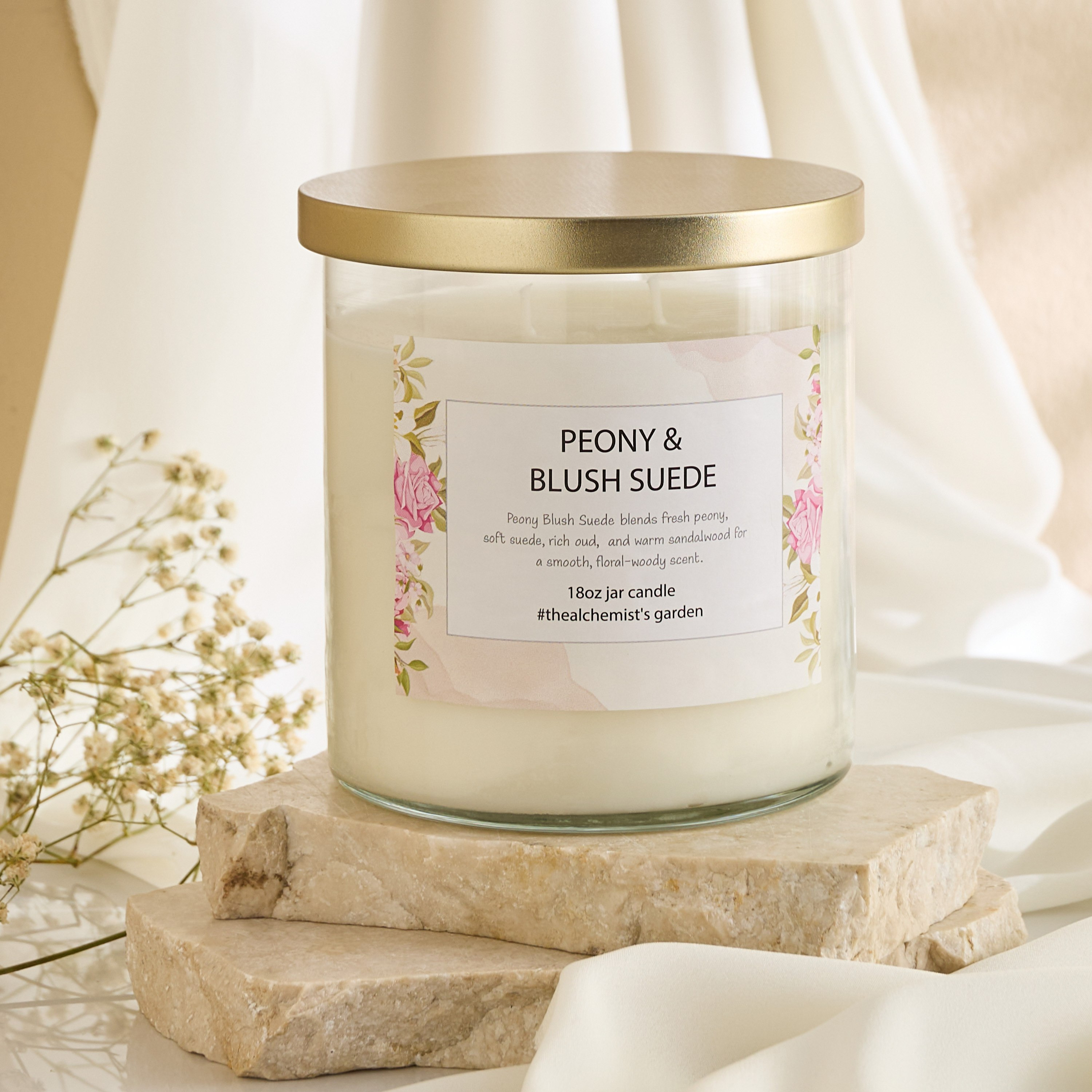 Aure Blown 510 g Peony and Blush Suede Jar Candle with Metal Lid - 10.7x13.2 cm-hbxlivingroom-decorandaccessories-candles-image-5