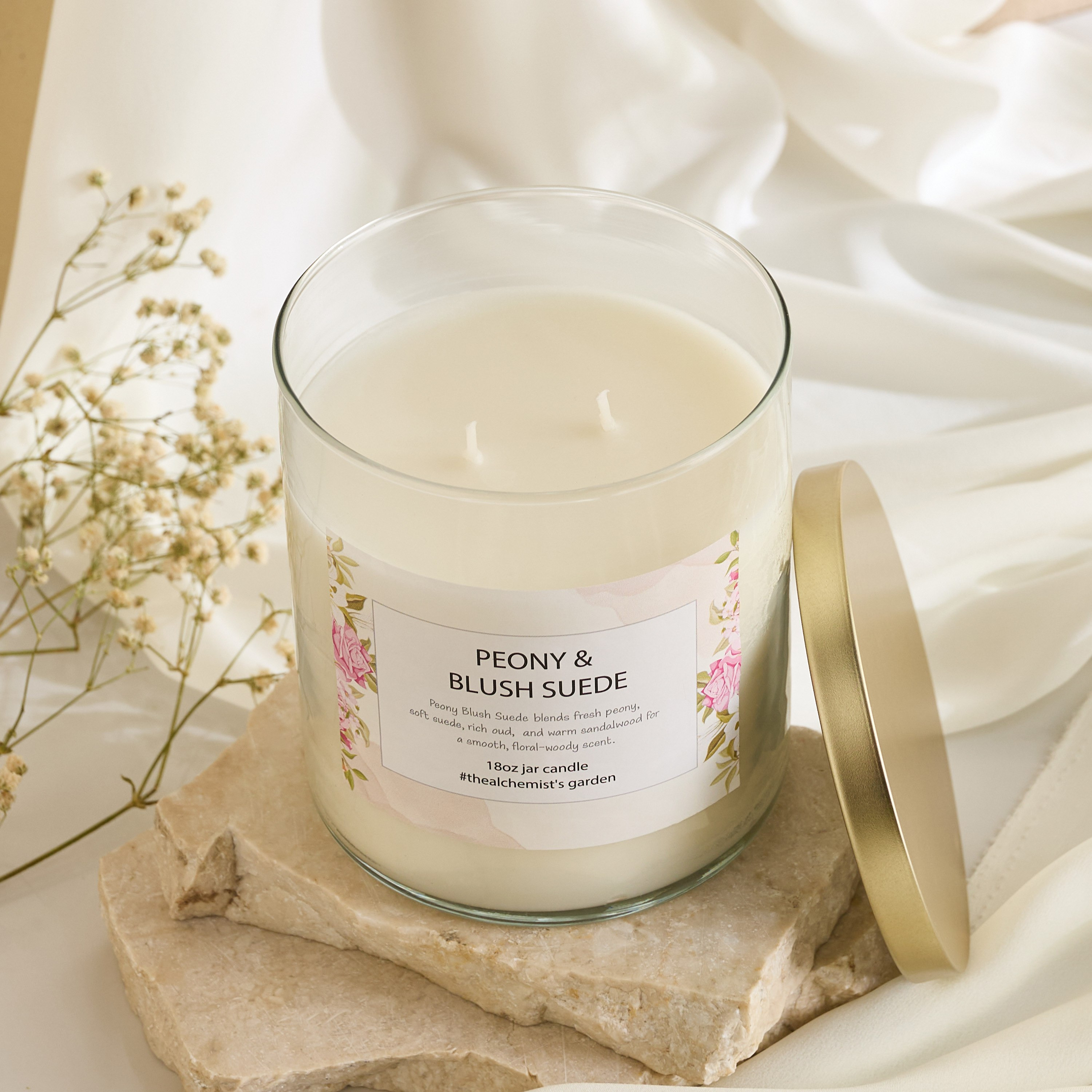Aure Blown 510 g Peony and Blush Suede Jar Candle with Metal Lid - 10.7x13.2 cm-hbxlivingroom-decorandaccessories-candles-image-6
