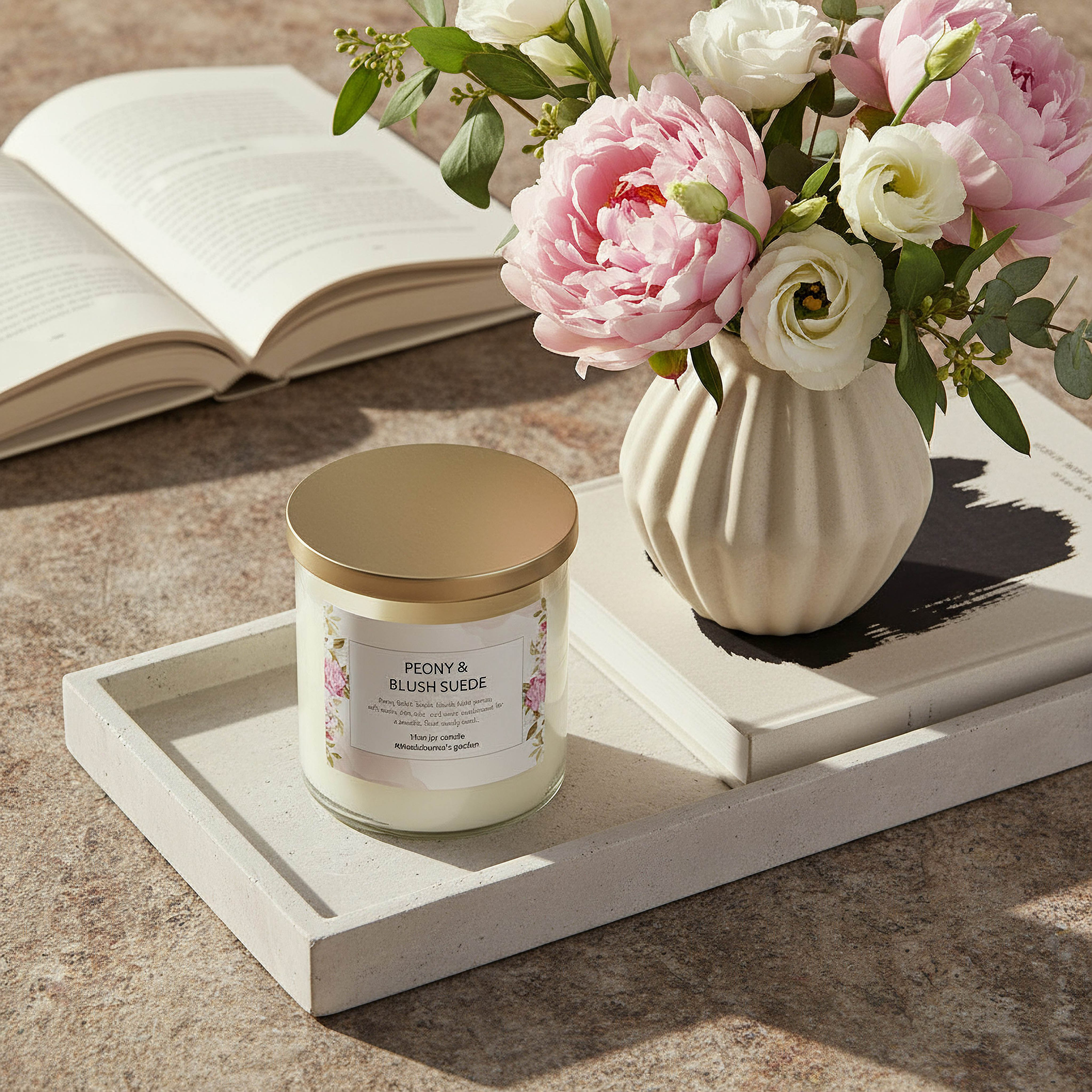 Aure Blown 510 g Peony and Blush Suede Jar Candle with Metal Lid - 10.7x13.2 cm-hbxlivingroom-decorandaccessories-candles-image-4