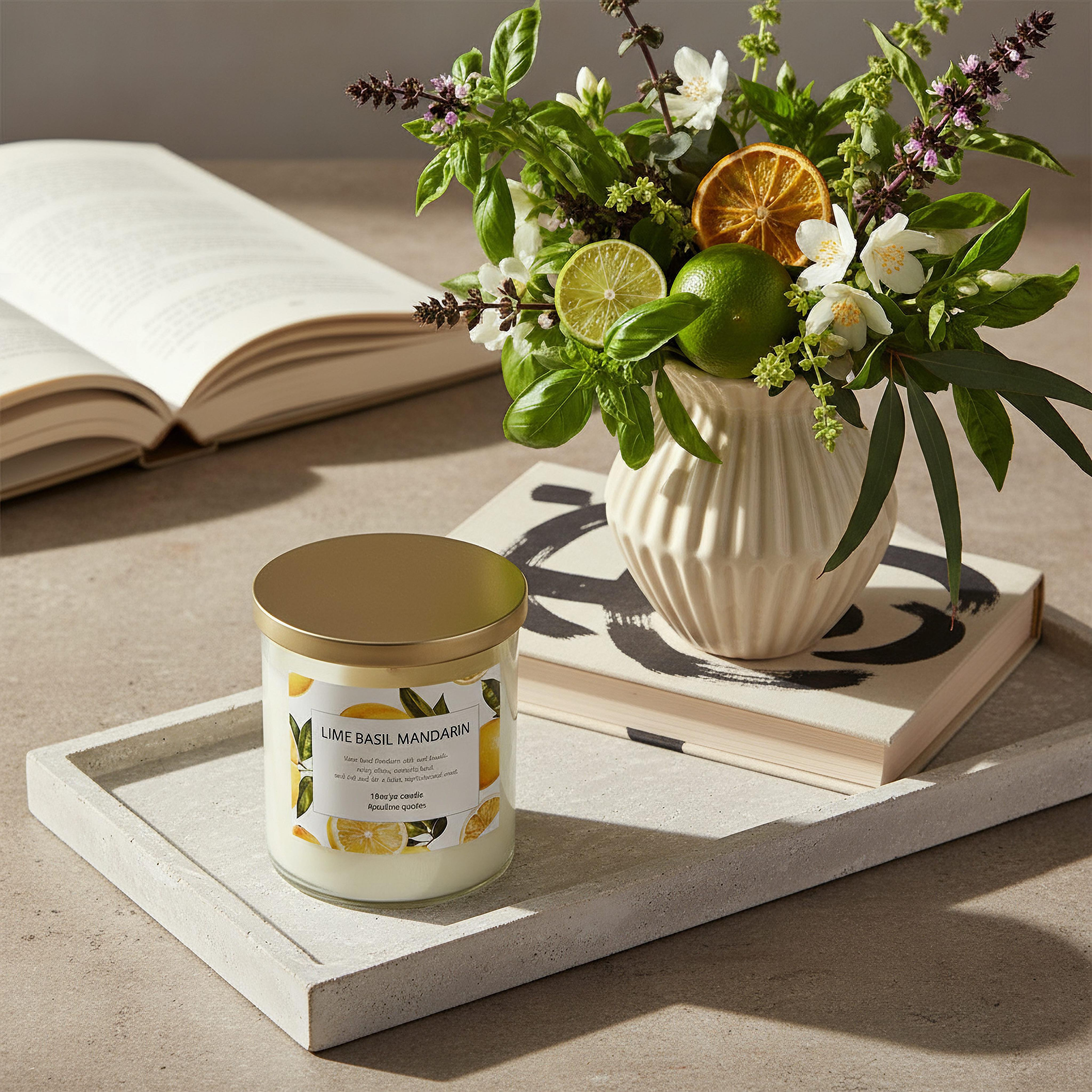 Aure Blown 510 g Lime Basil Mandarin Jar Candle with Metal Lid - 10.7x13.2 cm-hbxlivingroom-decorandaccessories-candles-image-4