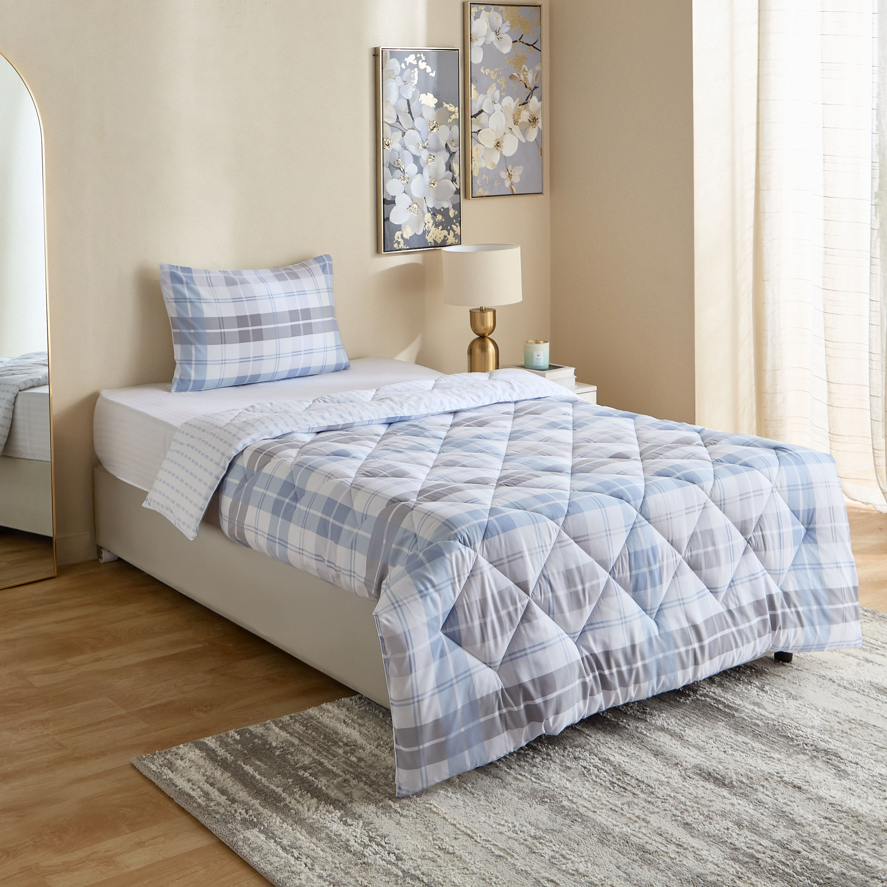 Madrid Plaid 2-Piece Microfiber Twin Reversible Comforter Set - 160x220+50x75 cm-hbxhomeware-hbxbedroom-image-8