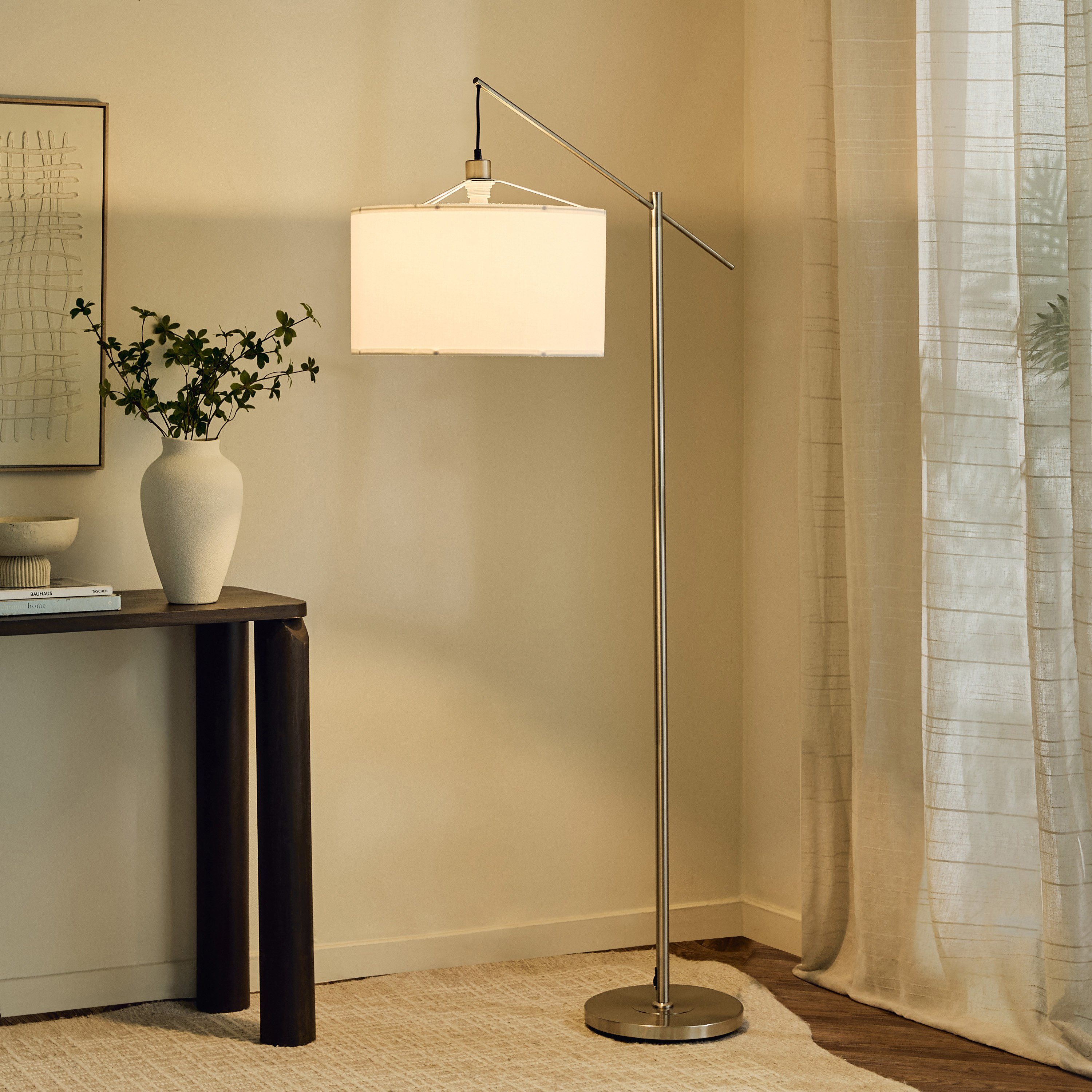 Zimmer Metal Arc Floor Lamp with Fabric Shade - 30x175 cm-hbxhomeware-hbxdecorandfurnishings-image-1