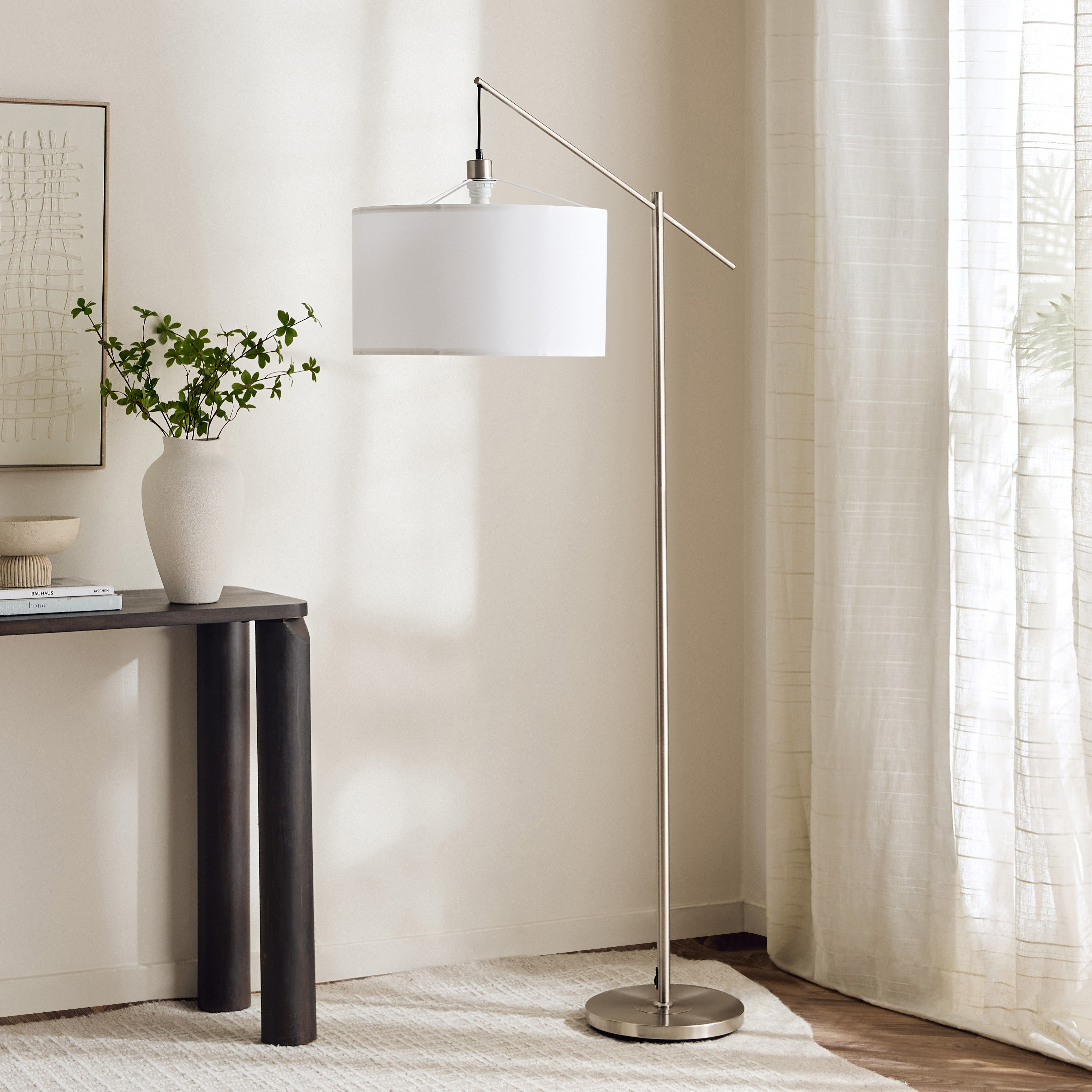 Zimmer Metal Arc Floor Lamp with Fabric Shade - 30x175 cm-hbxhomeware-hbxdecorandfurnishings-image-2