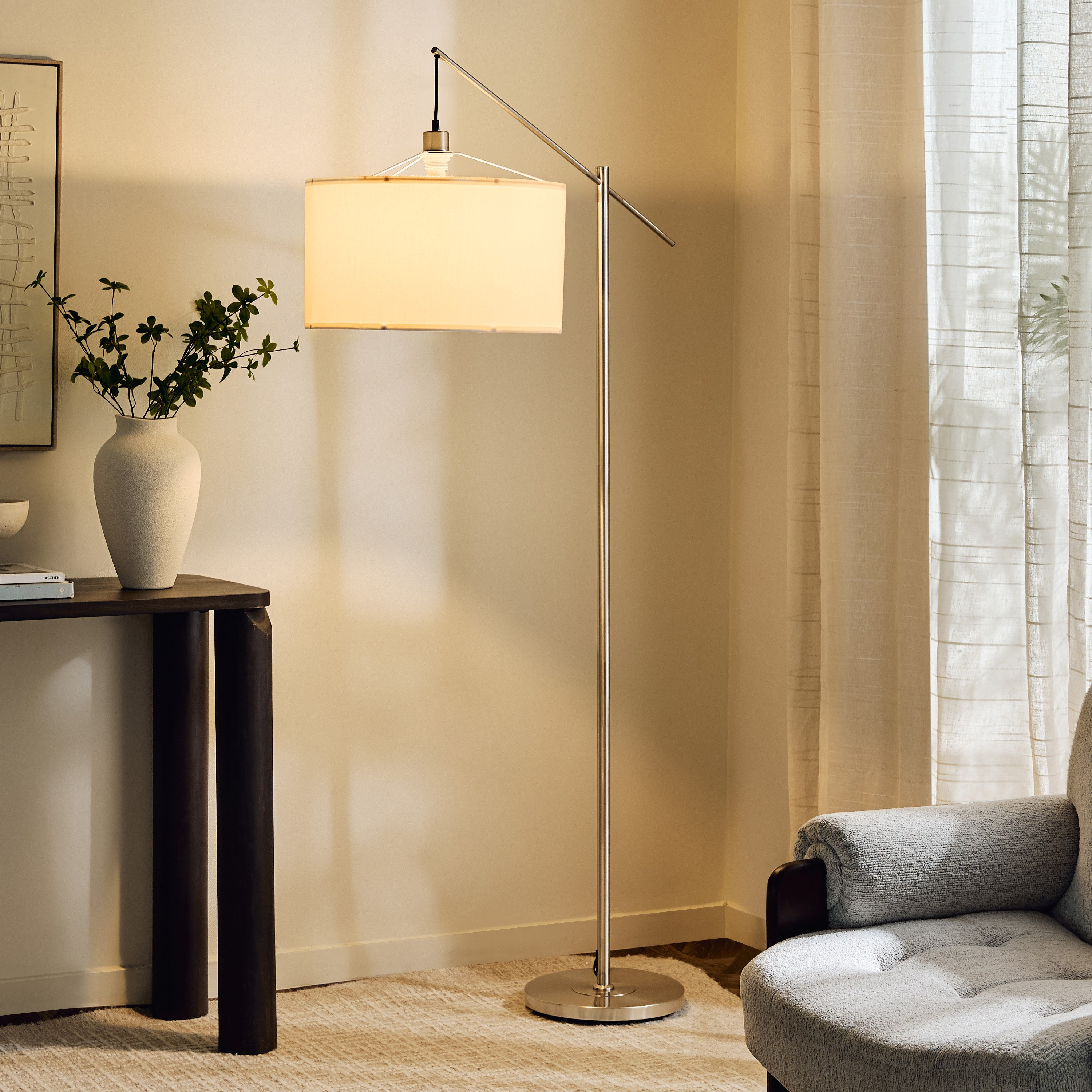 Zimmer Metal Arc Floor Lamp with Fabric Shade - 30x175 cm-hbxhomeware-hbxdecorandfurnishings-image-6