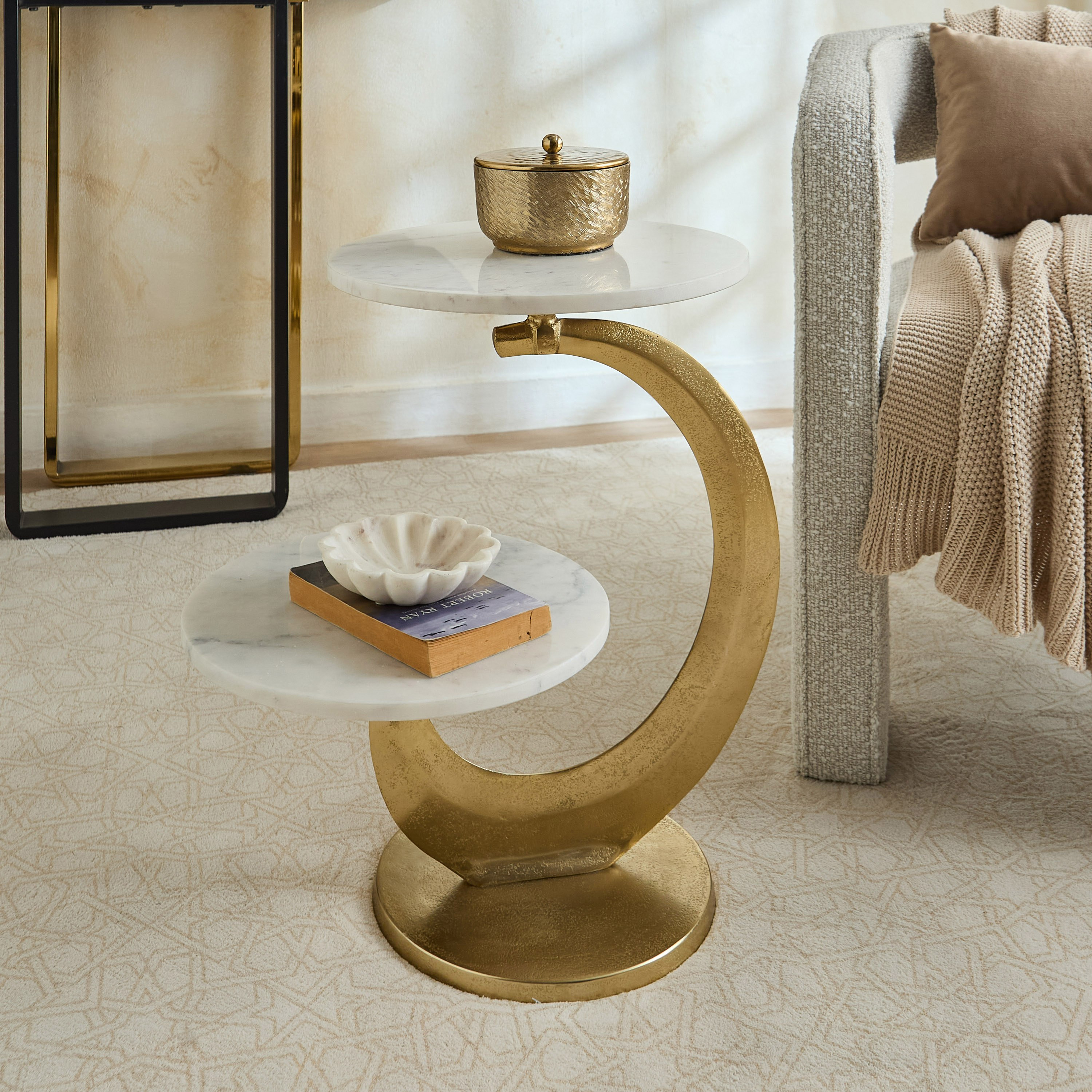 Moon 2-Tier Geniune Marble Accent Table-hbxfurniture-livingroom-endtables-image-1