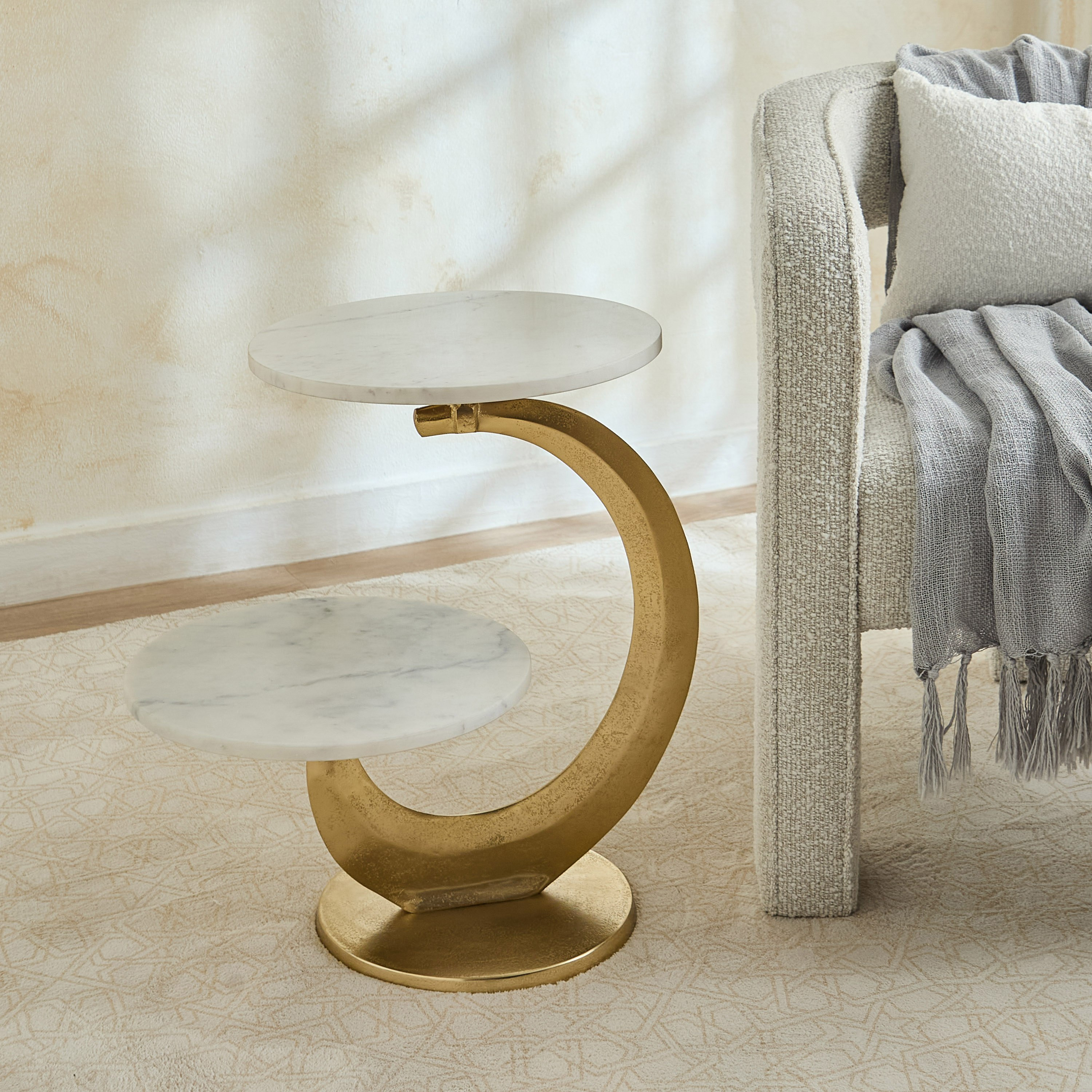 Moon 2-Tier Geniune Marble Accent Table-hbxfurniture-livingroom-endtables-image-2