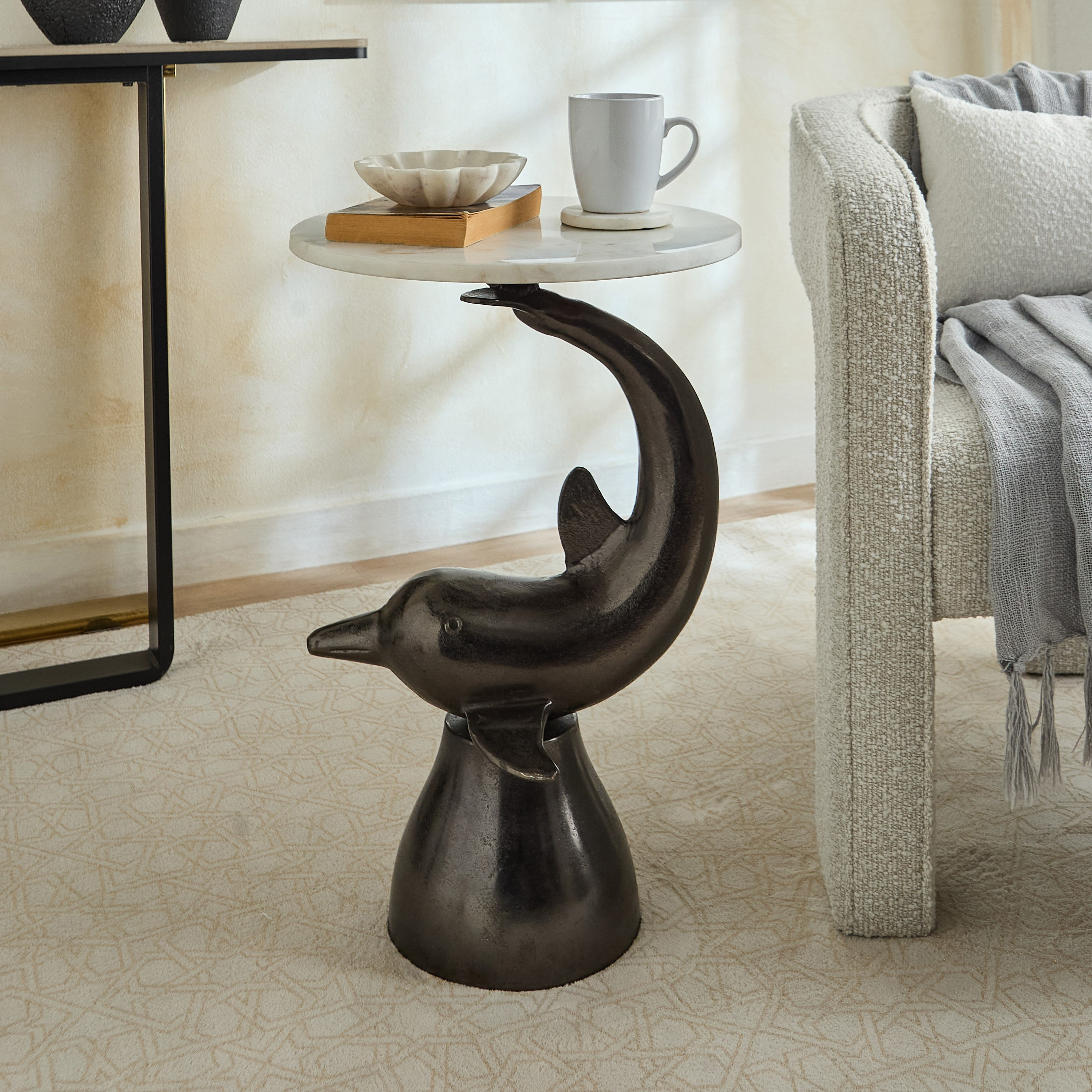 Dolphine Geniune Marble Accent Table-hbxfurniture-livingroom-endtables-image-1