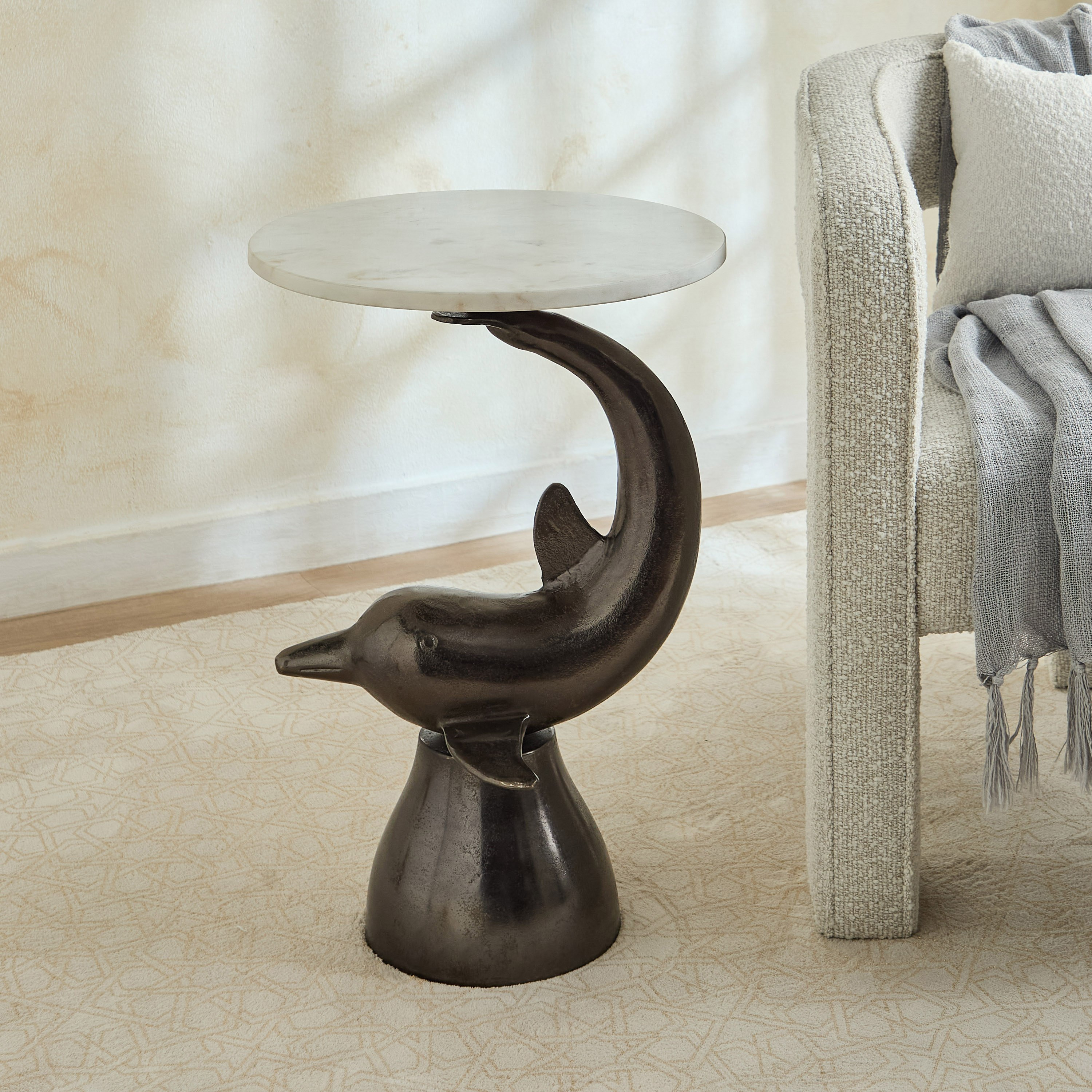 Dolphine Geniune Marble Accent Table-hbxfurniture-livingroom-endtables-image-2