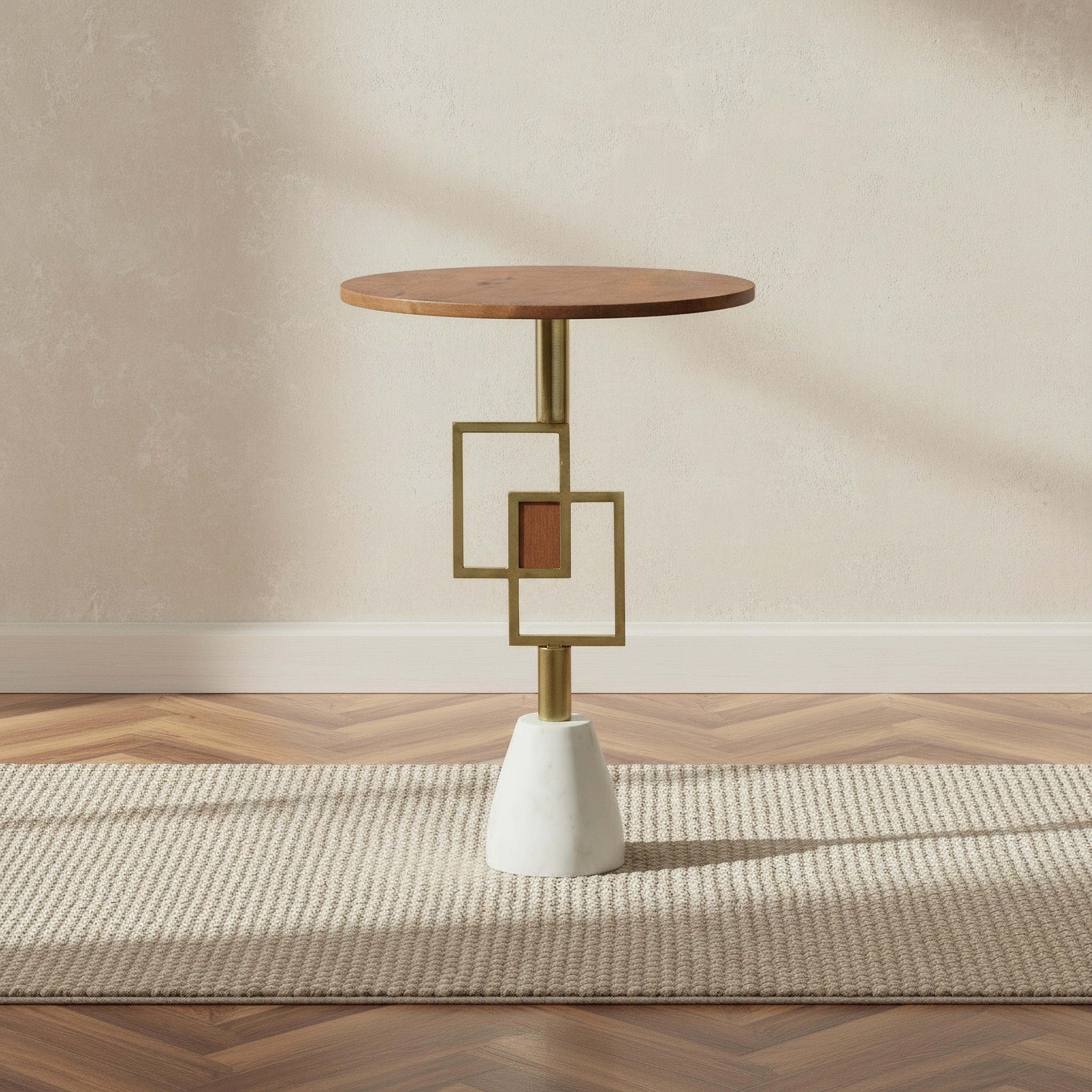 Cavon Otto Genuine Marble Base Accent Table with Solid Wood Top-hbxfurniture-livingroom-endtables-image-1