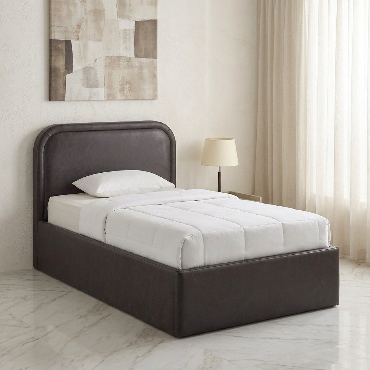 Movo Nordica Opal Upholstered Hydraulic Storage Single Bed - 90x200 cm-hbxkidsandyouth-bedsandbedsets-beds-single-image-1