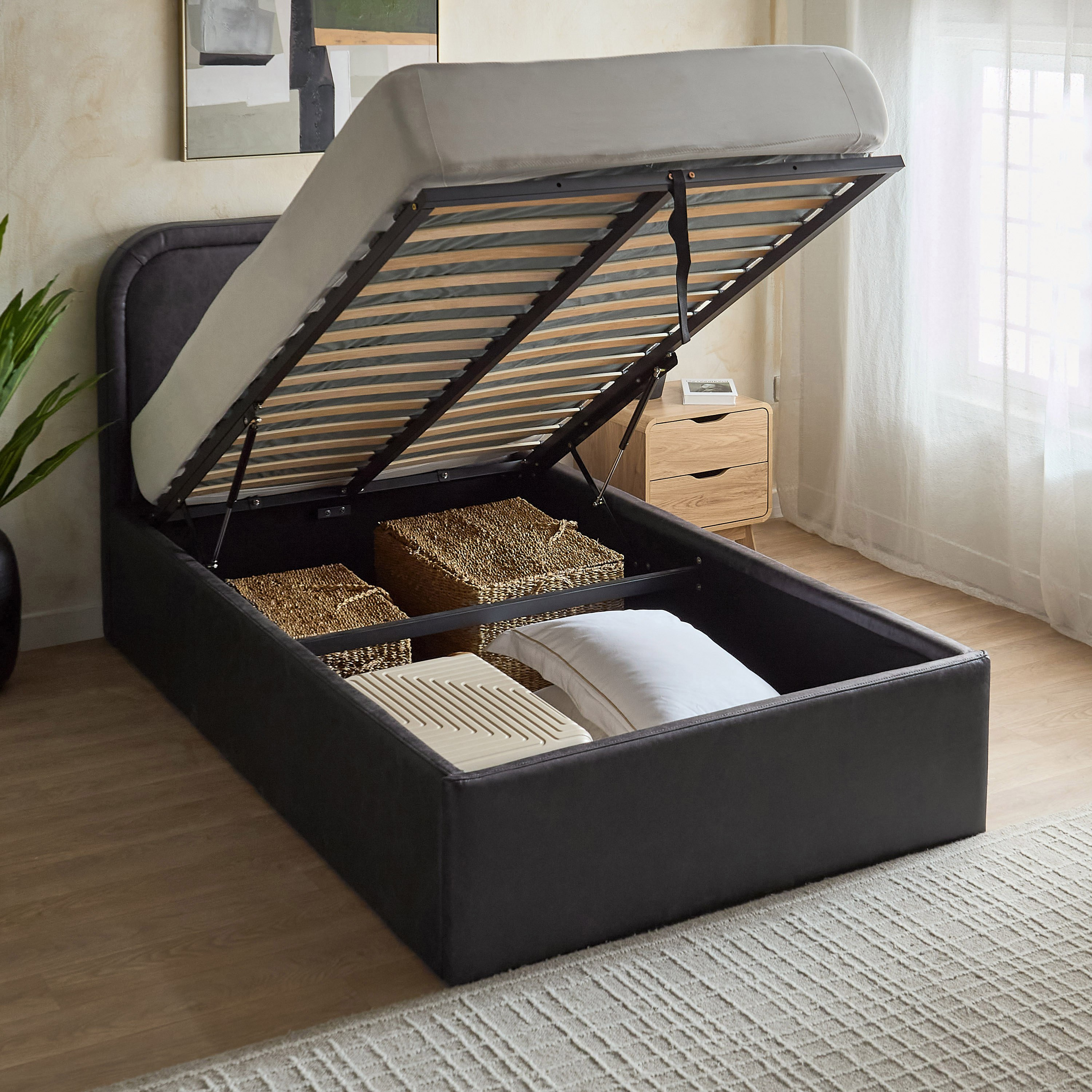 Movo Nordica Opal Upholstered Hydraulic Storage Single Bed - 90x200 cm-hbxkidsandyouth-bedsandbedsets-beds-single-image-5
