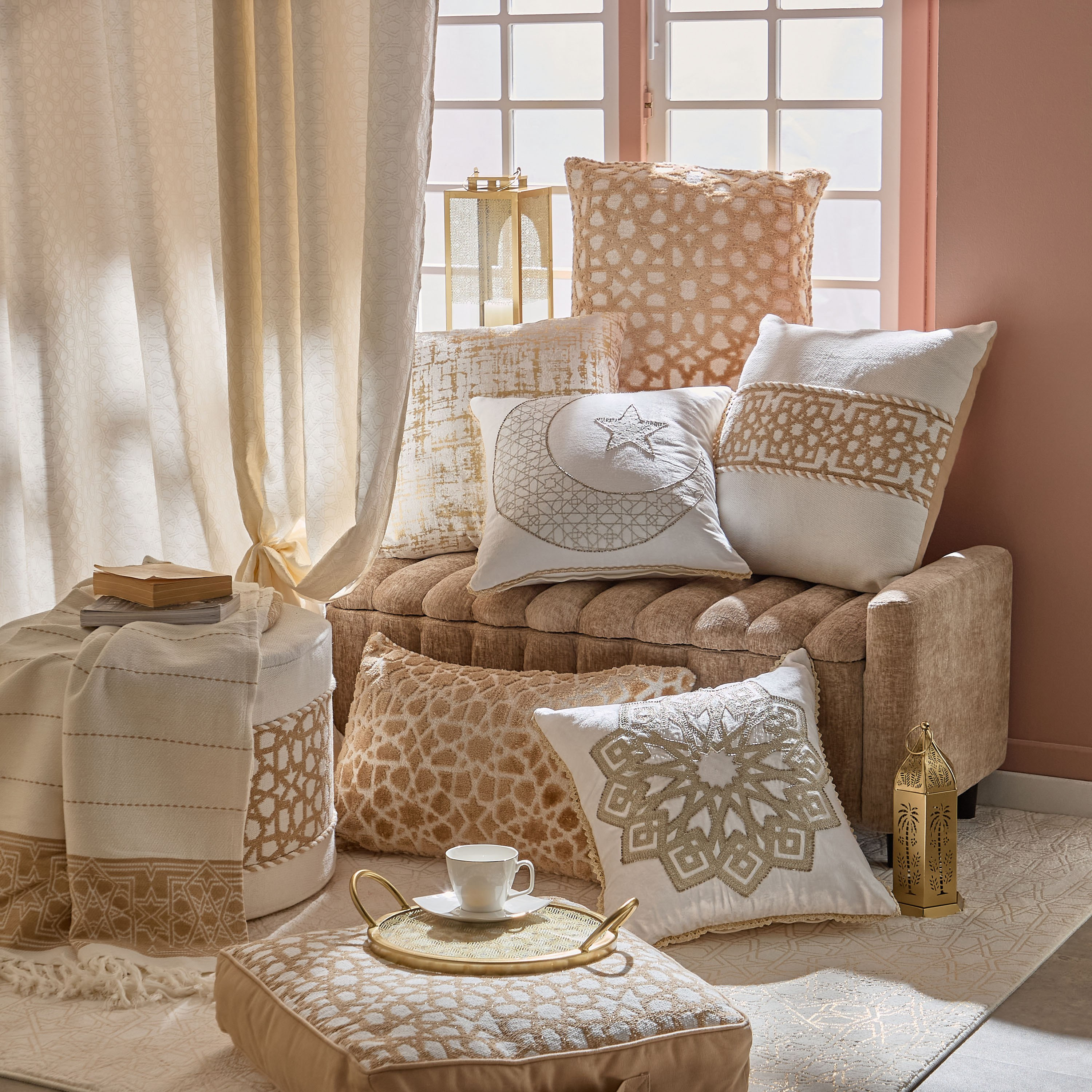Layali Moon and Star Filled Cushion - 45x45 cm-hbxlivingroom-furnishings-cushionsandcovers-filledcushions-image-4
