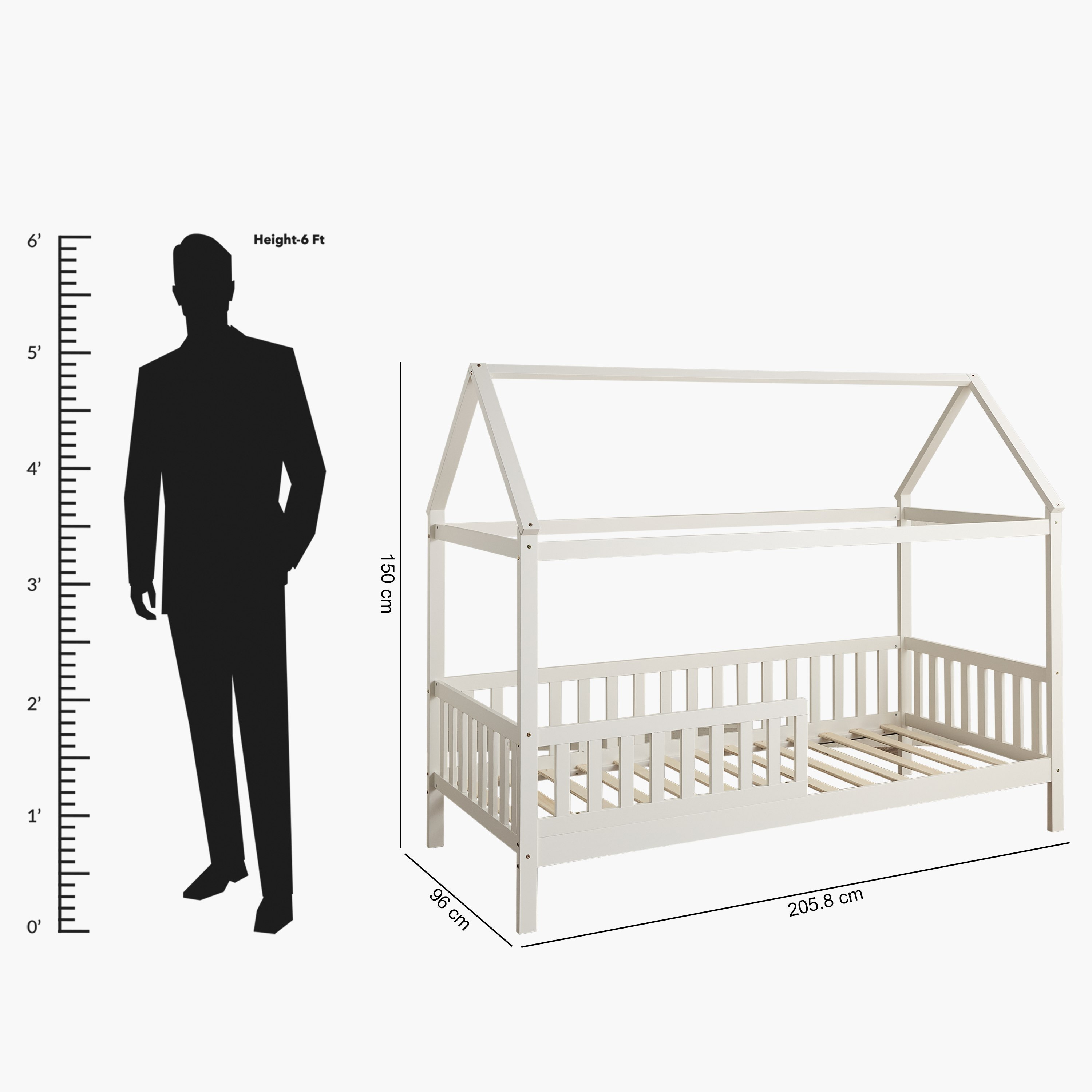 Movo Stova Vanilla House Single Bed with Fence - 90x200 cm-hbxfurniture-bedsandbedsets-beds-single-image-12
