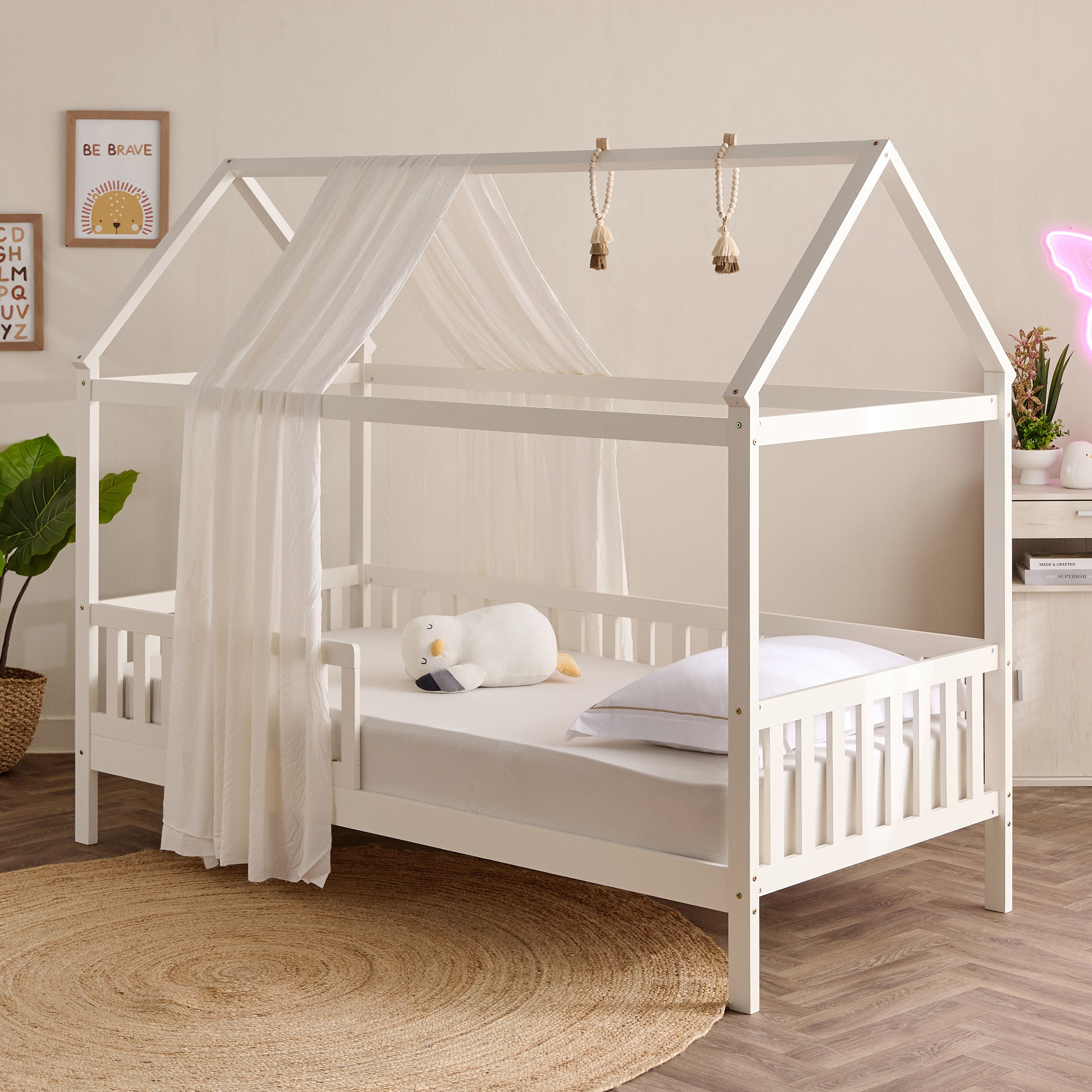 Movo Stova Vanilla House Single Bed with Fence - 90x200 cm-hbxfurniture-bedsandbedsets-beds-single-image-2
