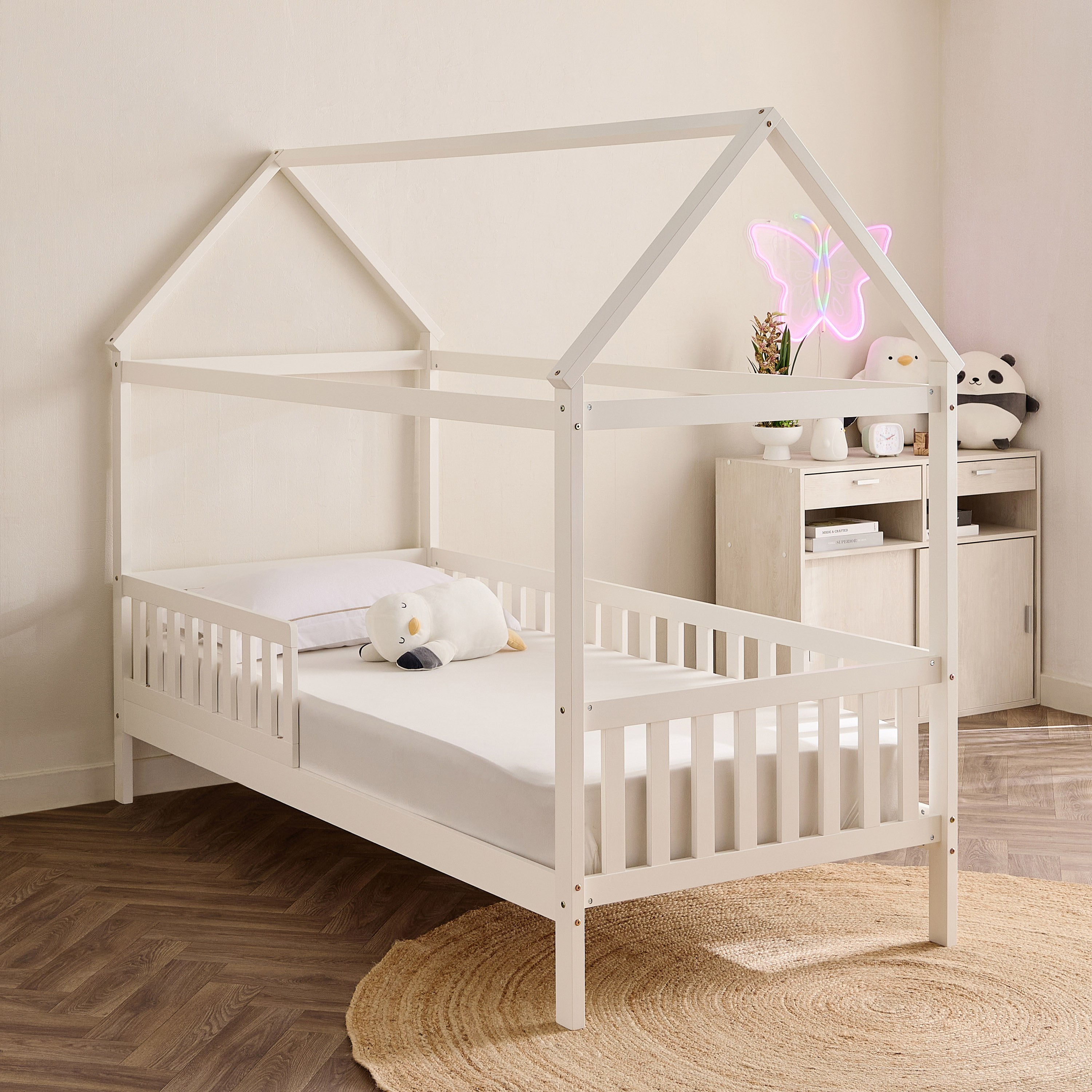 Movo Stova Vanilla House Single Bed with Fence - 90x200 cm-hbxfurniture-bedsandbedsets-beds-single-image-3