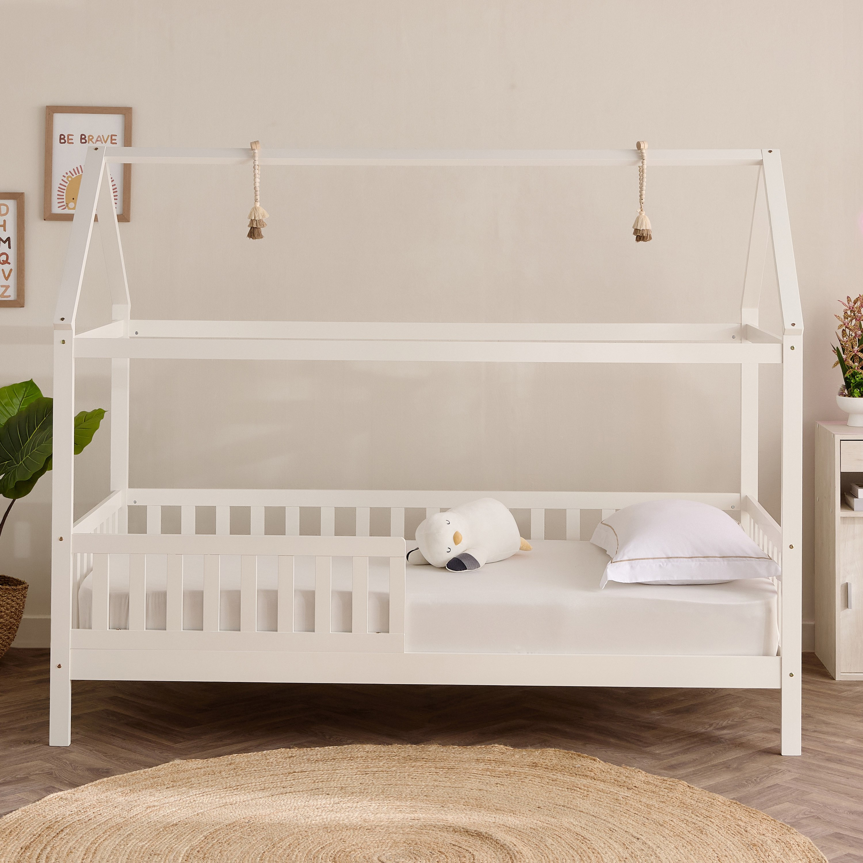 Movo Stova Vanilla House Single Bed with Fence - 90x200 cm-hbxfurniture-bedsandbedsets-beds-single-image-4