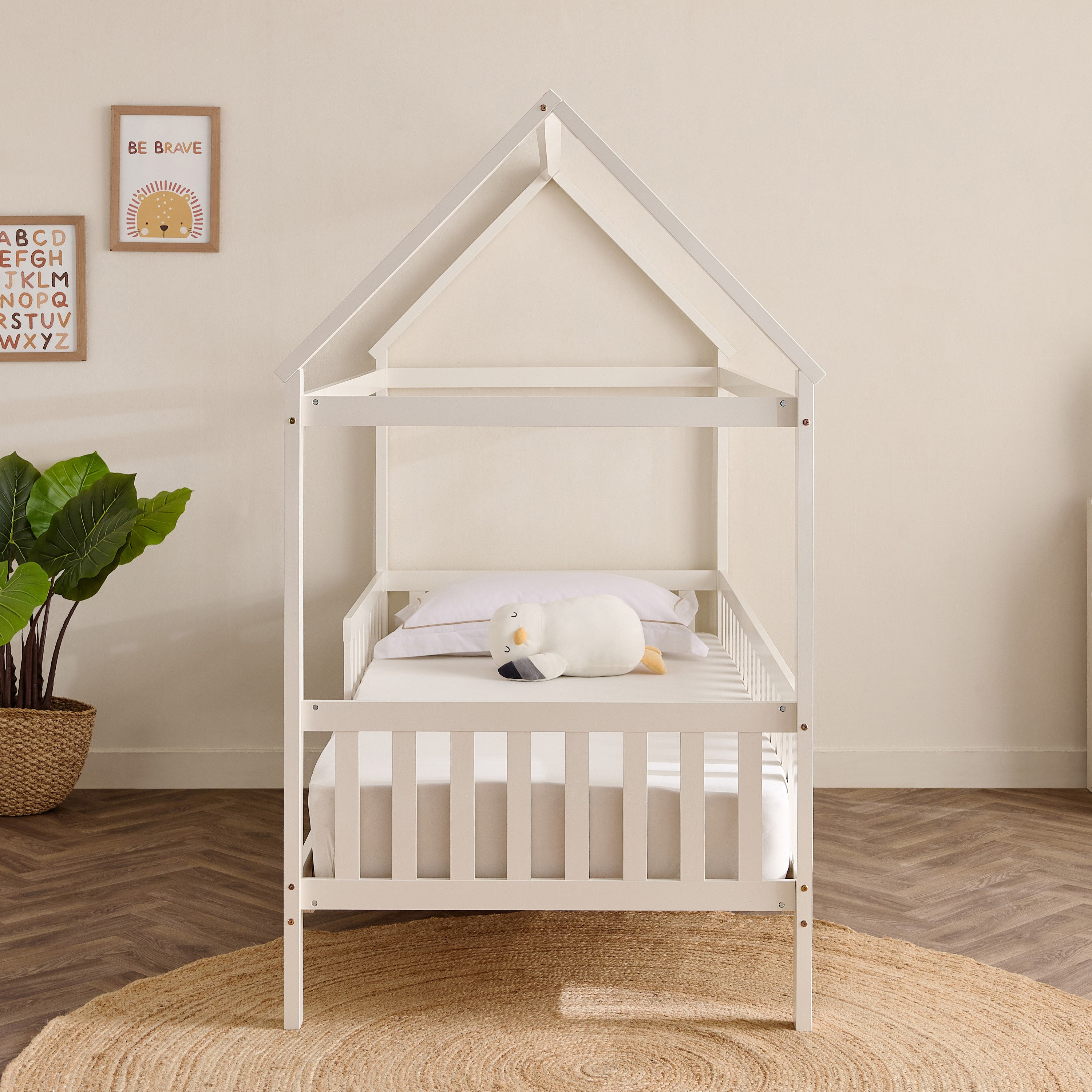 Movo Stova Vanilla House Single Bed with Fence - 90x200 cm-hbxfurniture-bedsandbedsets-beds-single-image-5