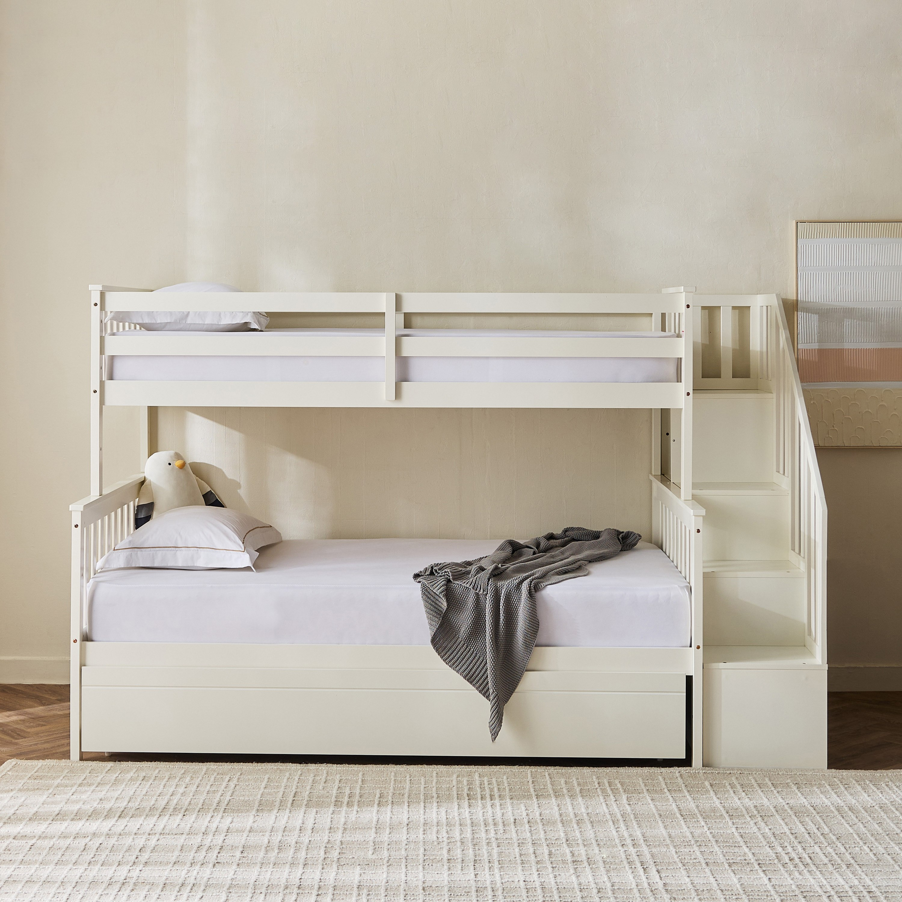 Stova Vanilla Twin Step Single Bunk Bed with Pull Out and Storage - 90x200 cm-hbxkidsandyouth-bedsandbedsets-bunkbeds-single-image-2