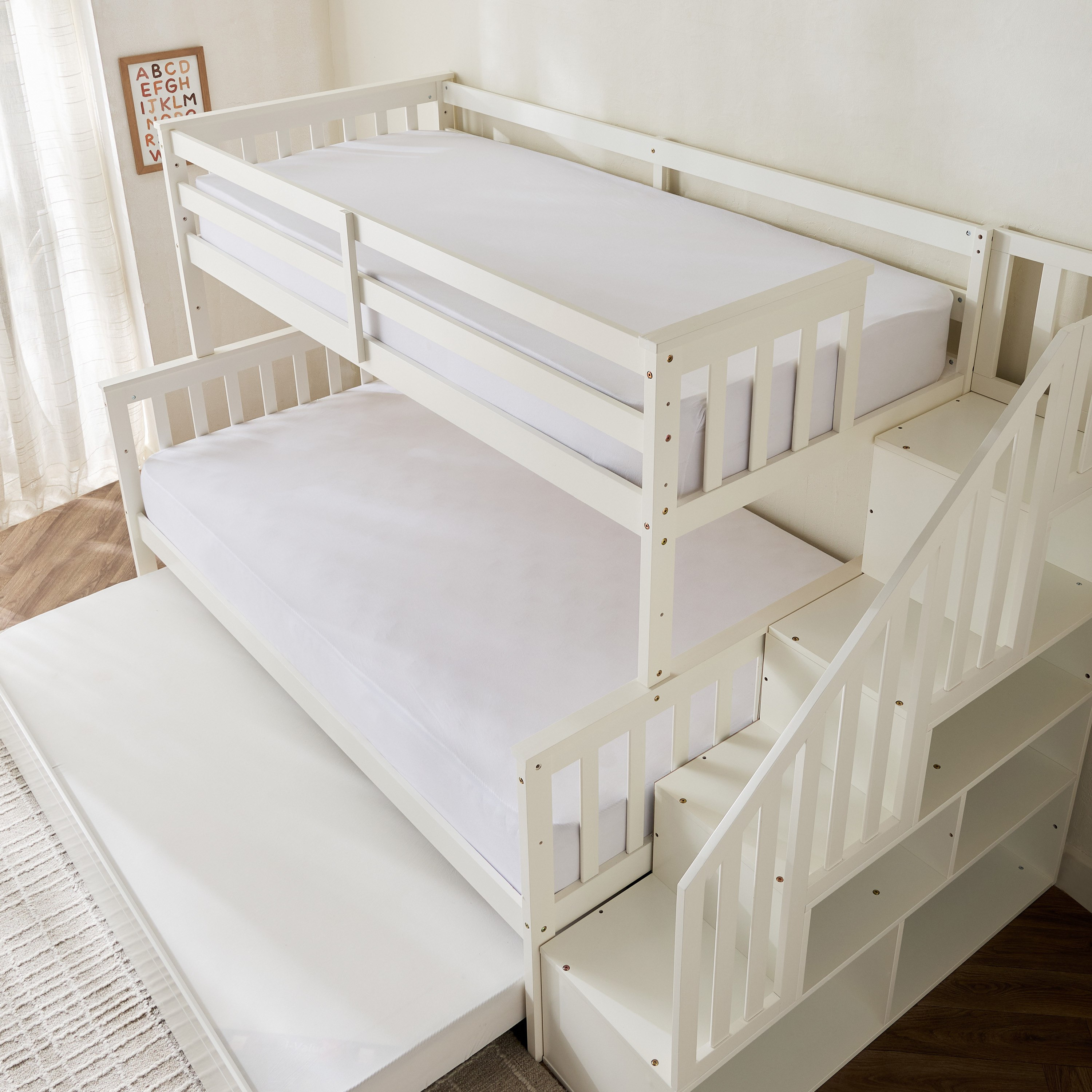 Stova Vanilla Twin Step Single Bunk Bed with Pull Out and Storage - 90x200 cm-hbxkidsandyouth-bedsandbedsets-bunkbeds-single-image-4