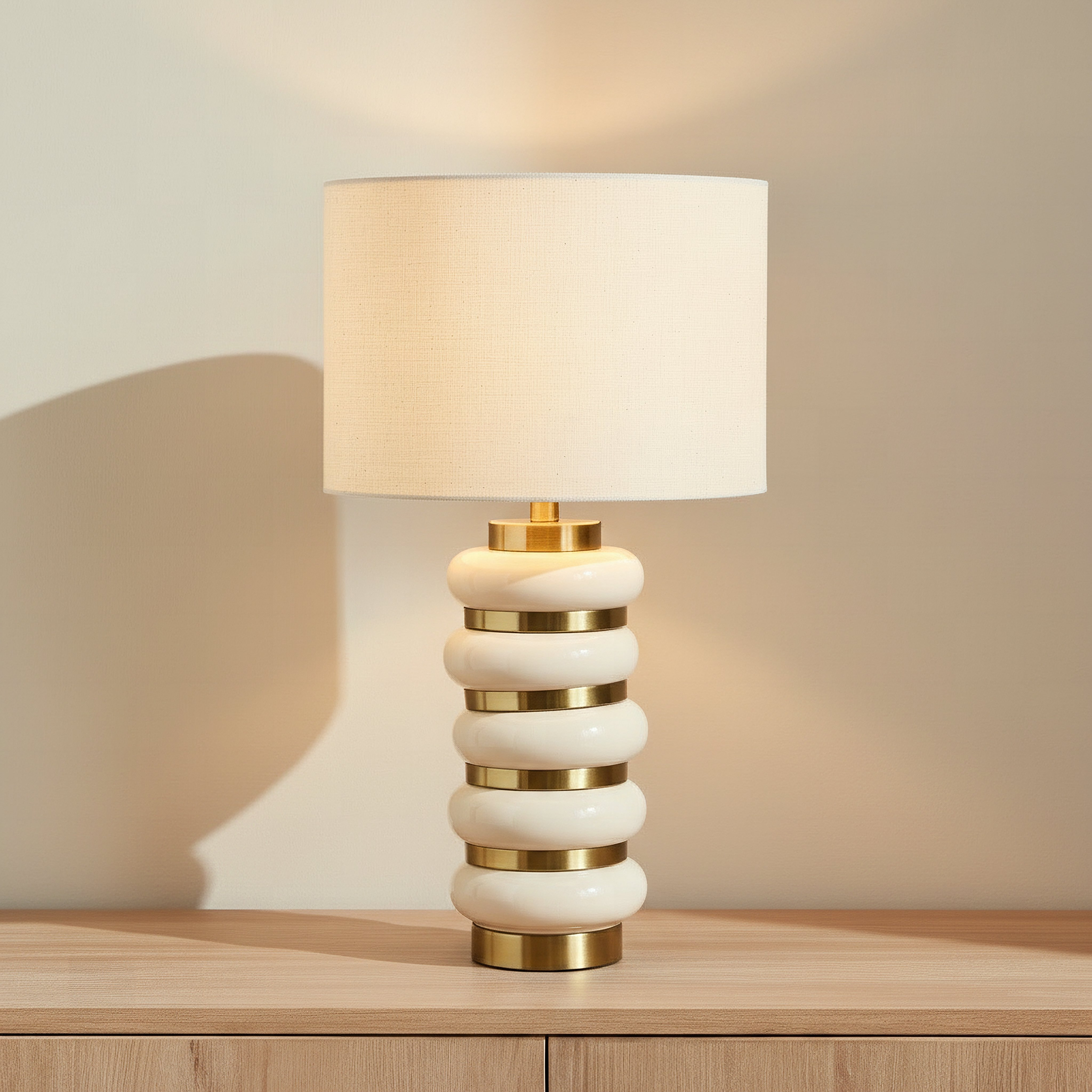 مصباح طاولة معدن وسيراميك بغطاء كتان من زيستون - 52 سم-hbxlivingroom-lighting-tablelamps-image-2