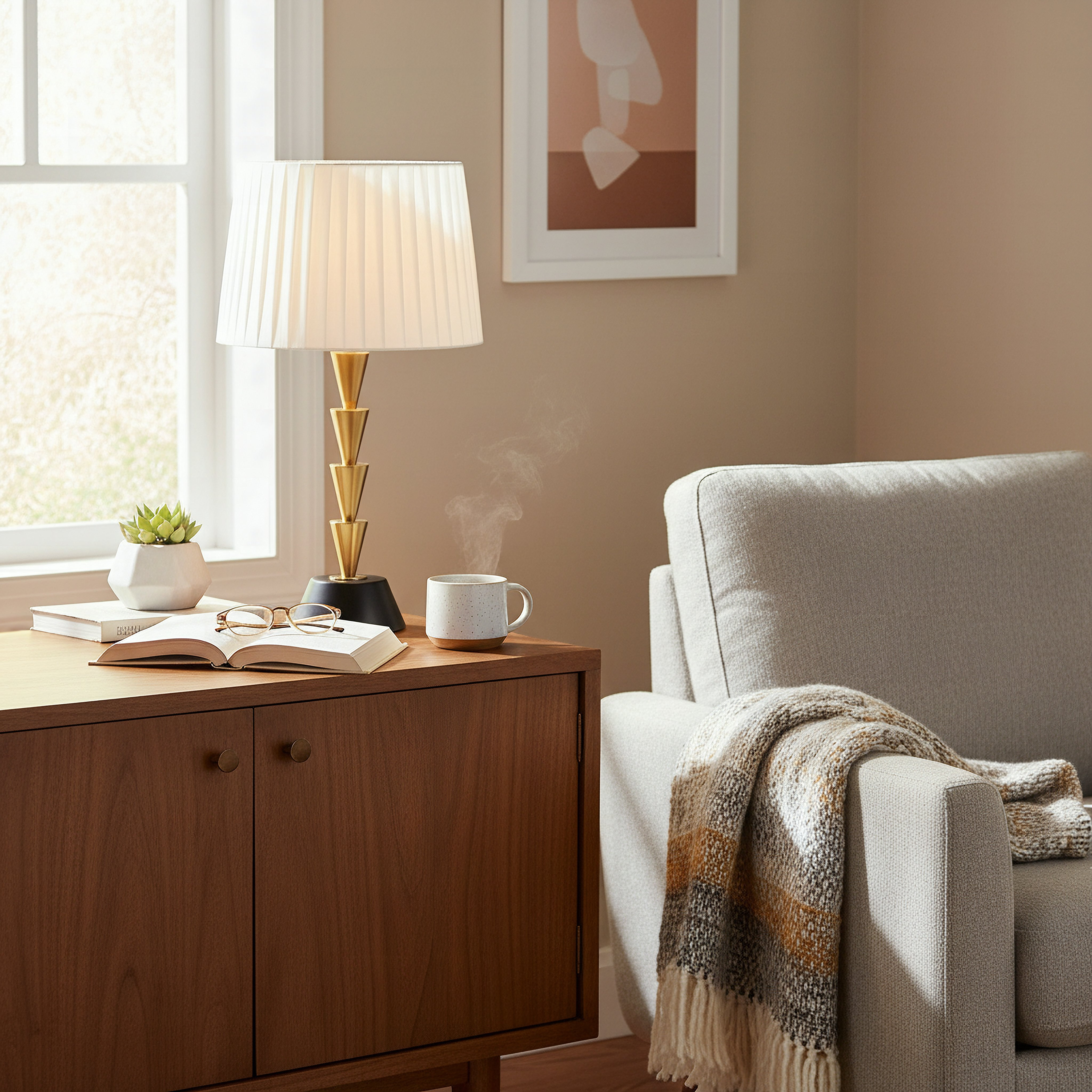 Zeston Metal Table Lamp with Pleated Shade - 59 cm-hbxlivingroom-lighting-tablelamps-image-5