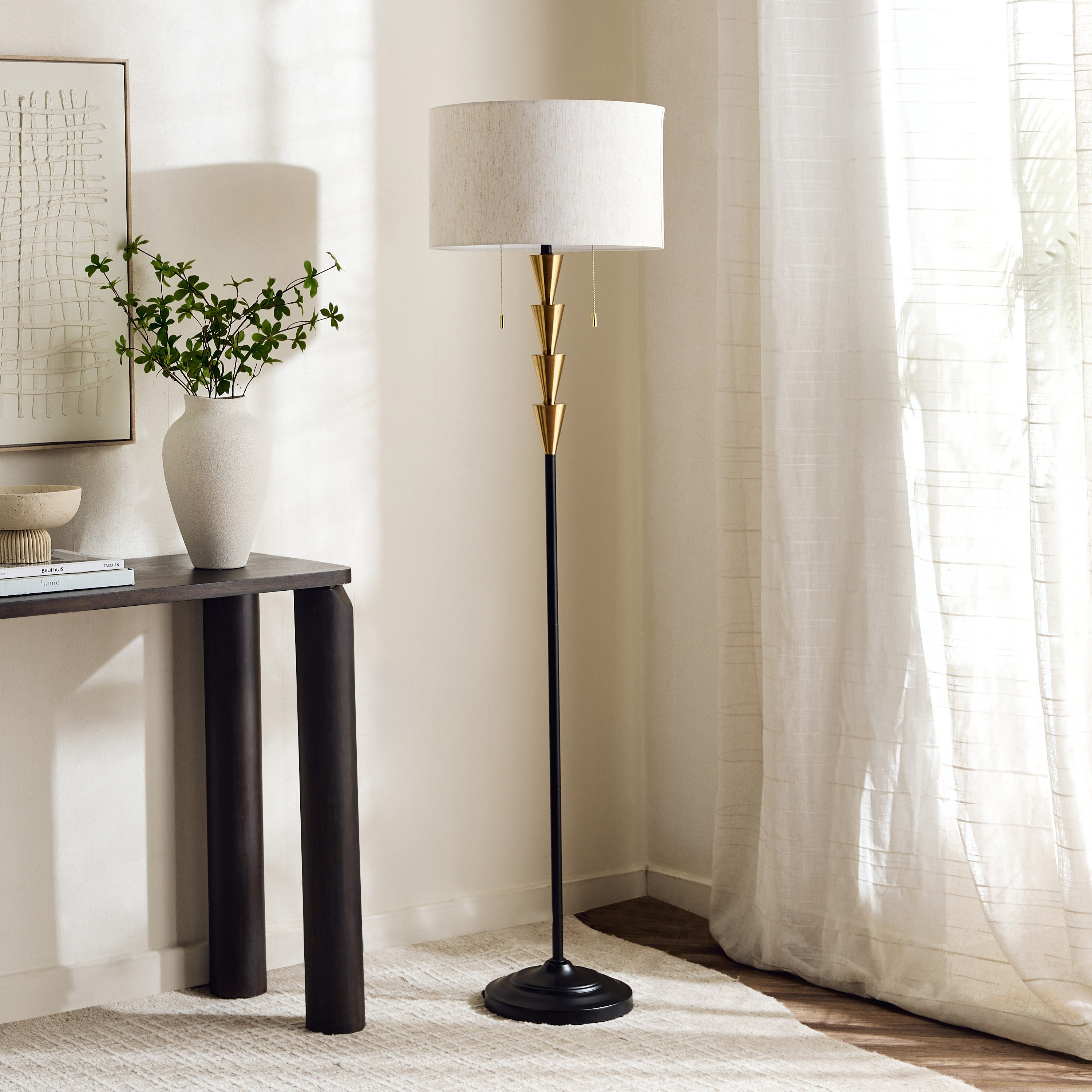 Zeston Metal Floor Lamp with Drum Shade - 158 cm-hbxhomeware-hbxdecorandfurnishings-image-2