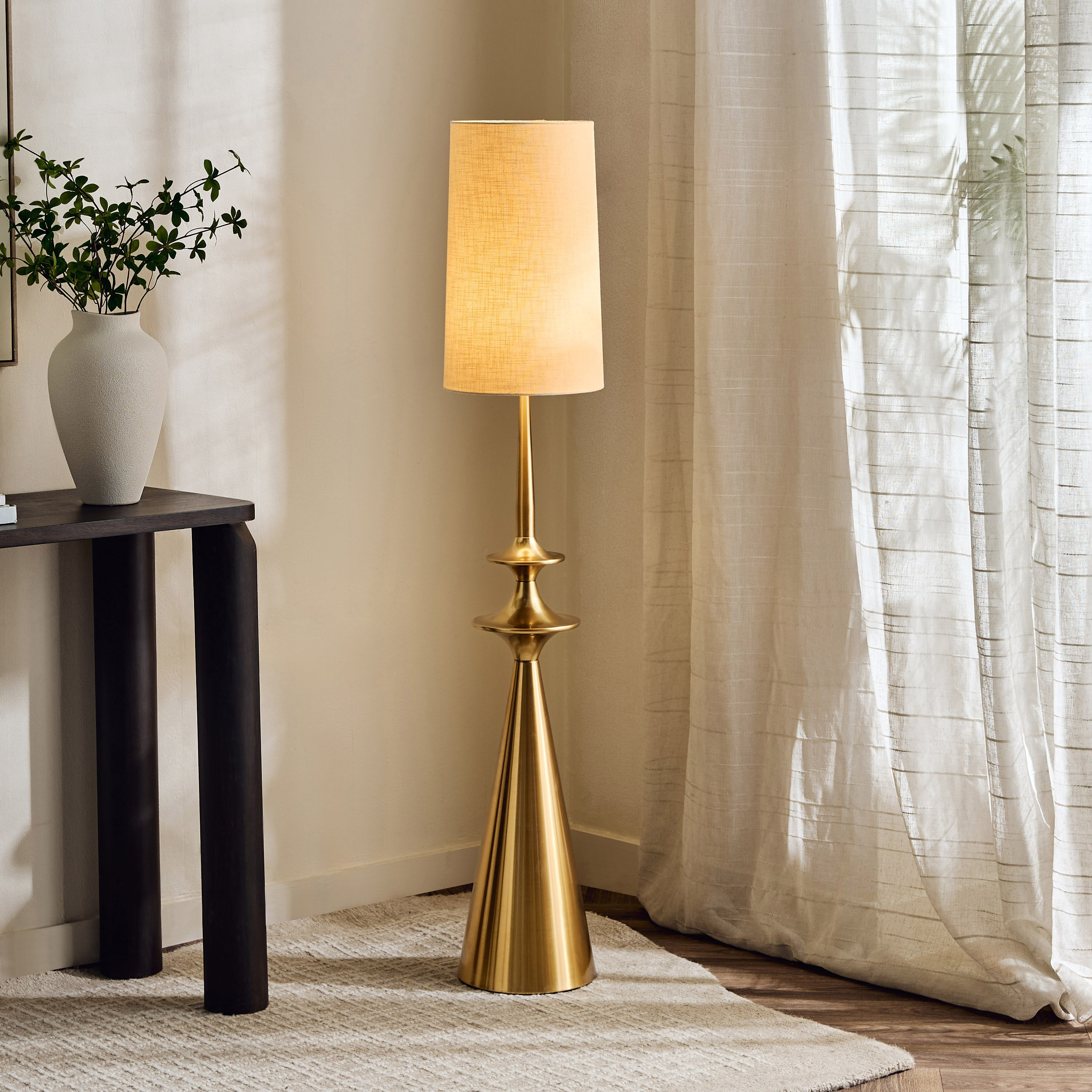 Zeston Metal Floor Lamp with Linen Shade - 140 cm-hbxhomeware-hbxdecorandfurnishings-image-1