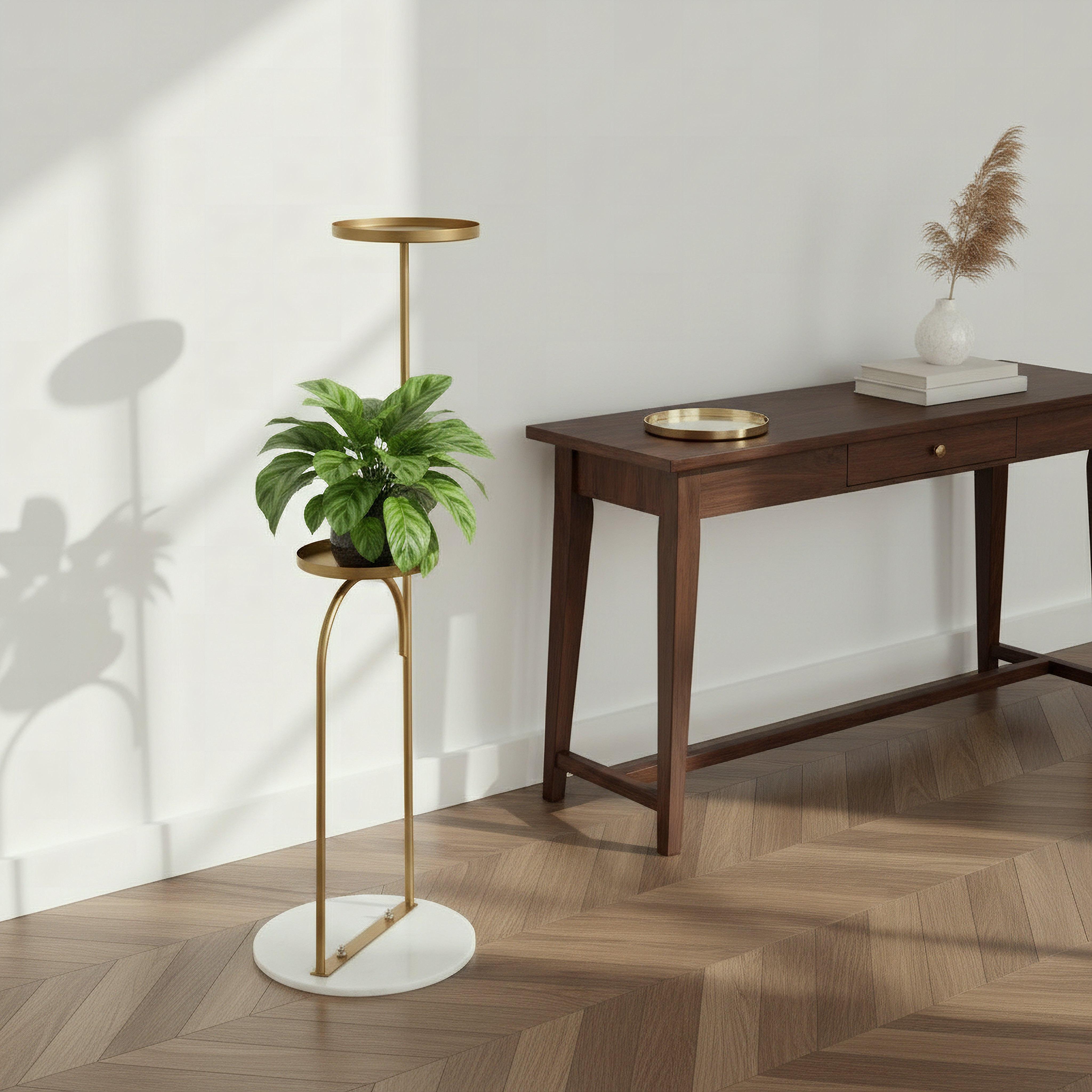 Vista-Ace 2-Tier Premium Metal Planter Stand with Marble Base - 35x90 cm-hbxhomeware-hbxdecorandfurnishings-image-4