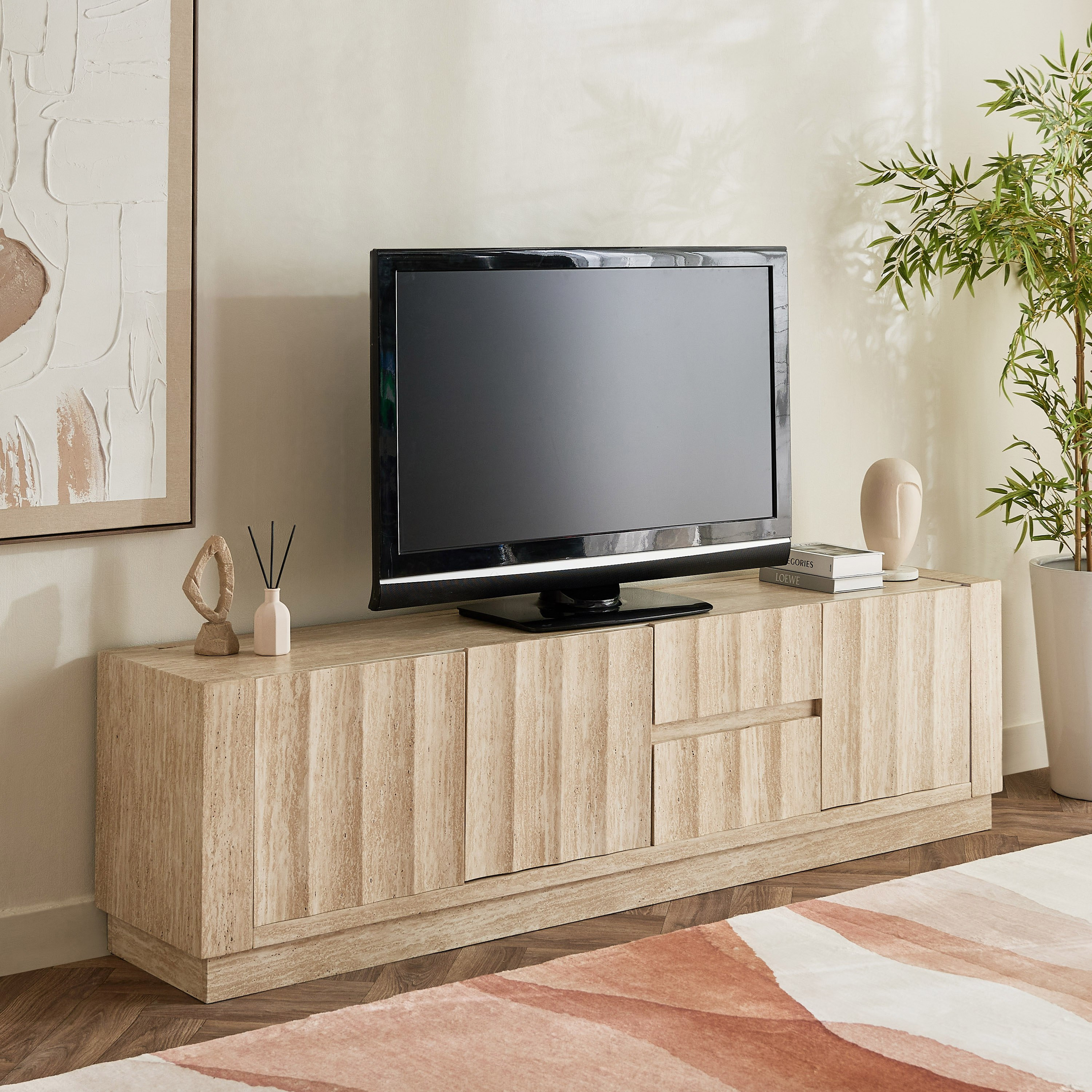 Scallop 2 Meter Sintered Stone Top TV Unit for TVs up to 80 inches-hbxlivingroom-mediaunitsandstorage-tvunits-image-1