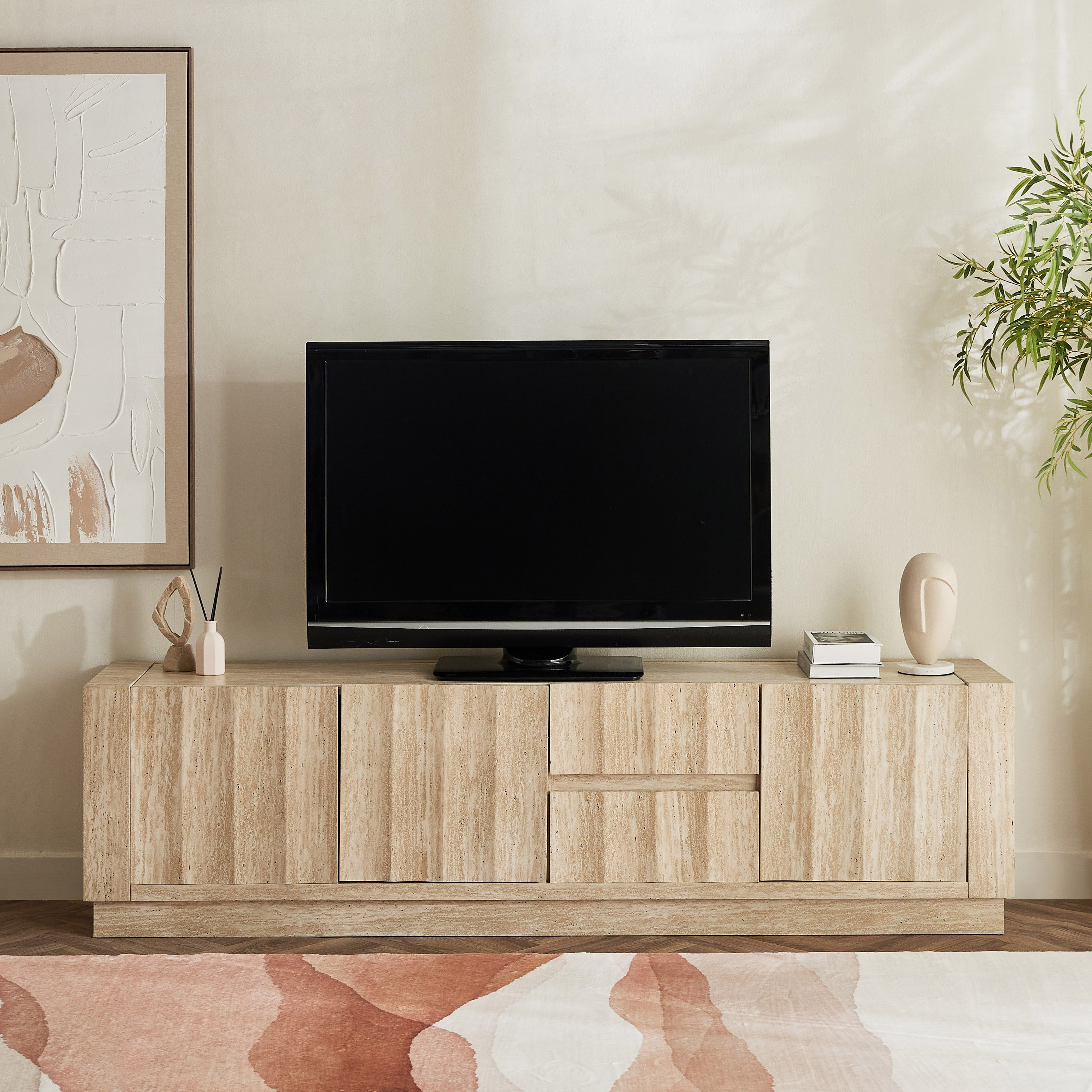 Scallop 2 Meter Sintered Stone Top TV Unit for TVs up to 80 inches-hbxlivingroom-mediaunitsandstorage-tvunits-image-2