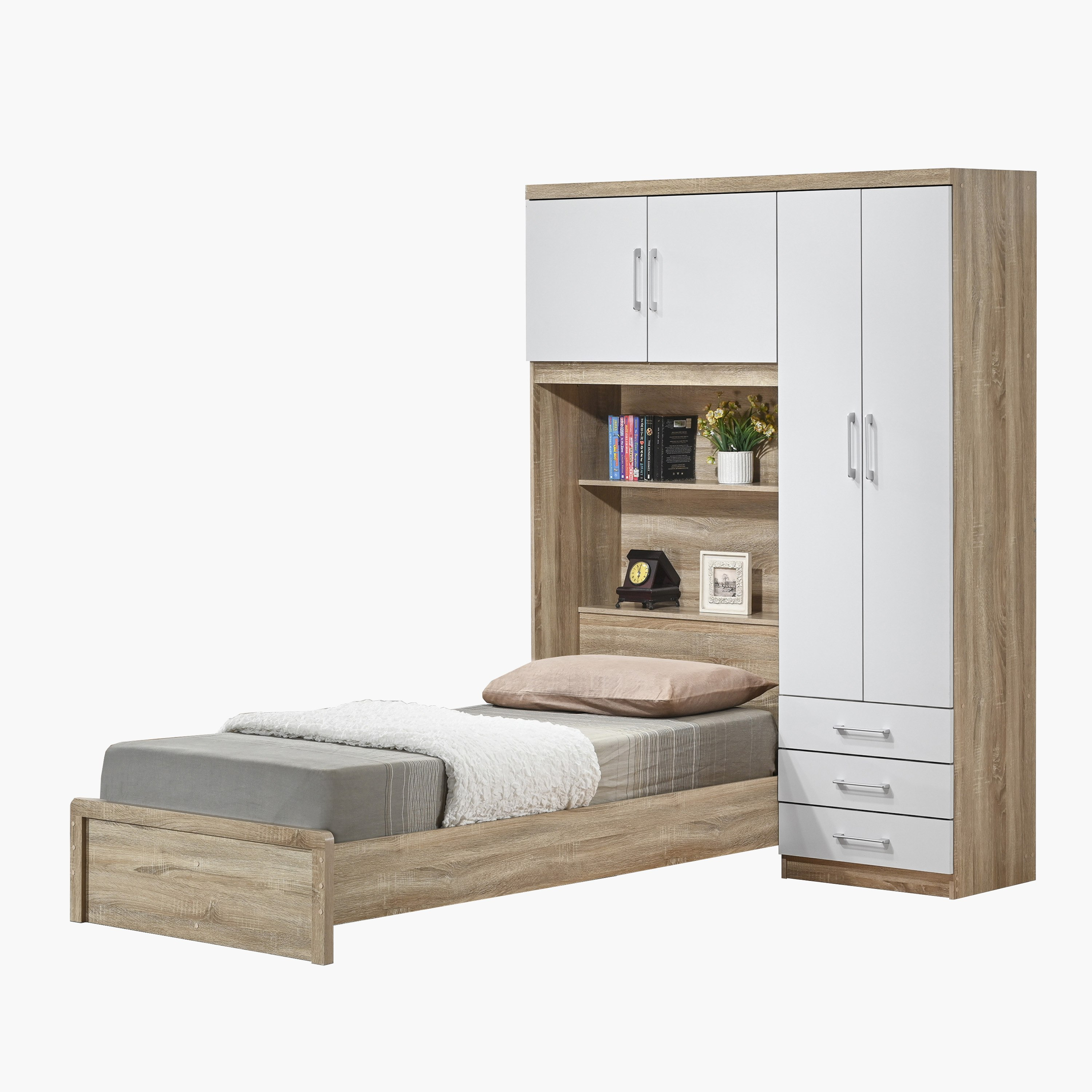 Movo Alford Cabin Single Bed with Wall Cabinet - 90x200 cm-hbxfurniture-bedsandbedsets-beds-single-image-2
