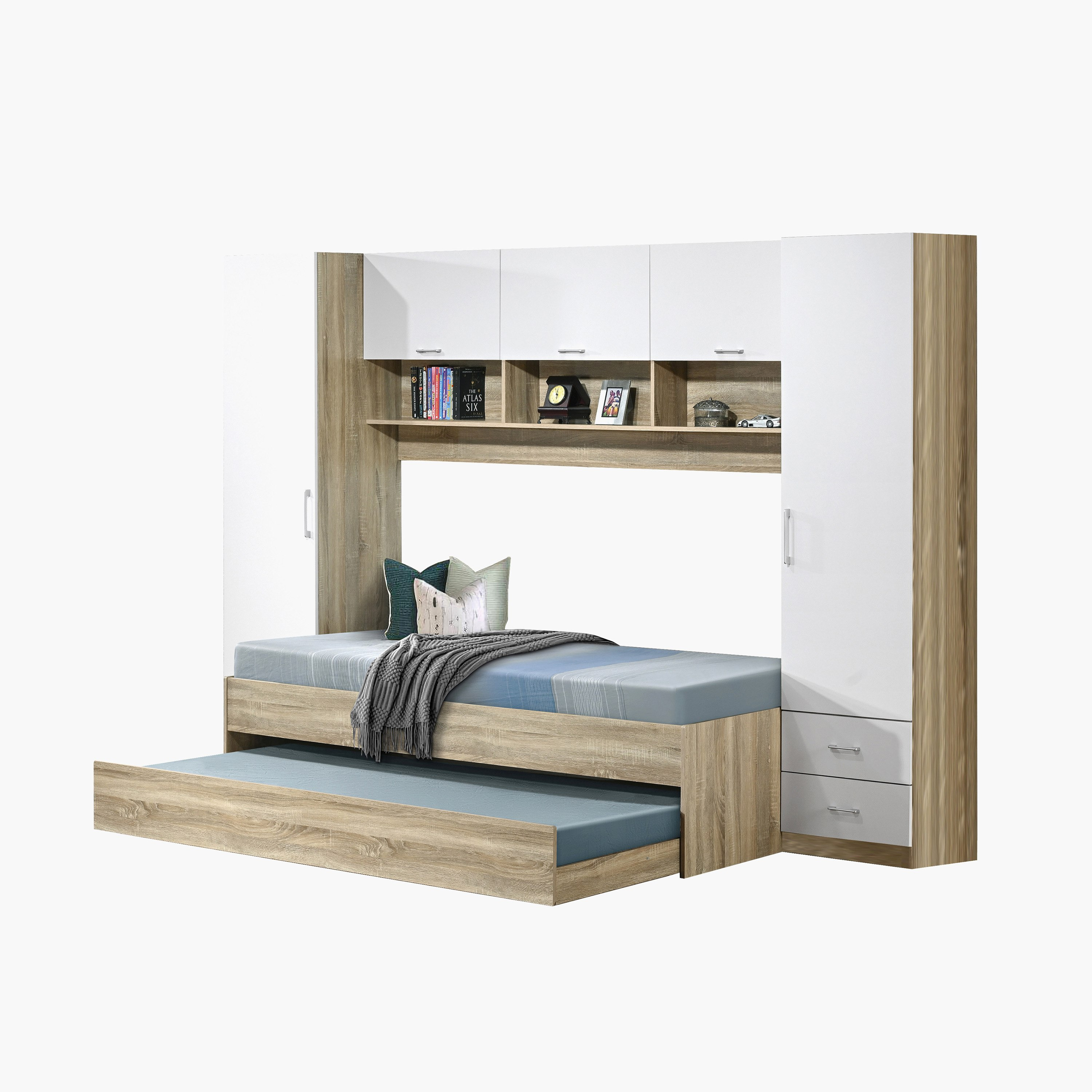 Kulltorp Bridge Single Cabin Bed with Full Wall Cabinet and Pull Out - 90x200 cm-hbxfurniture-bedsandbedsets-beds-single-image-5
